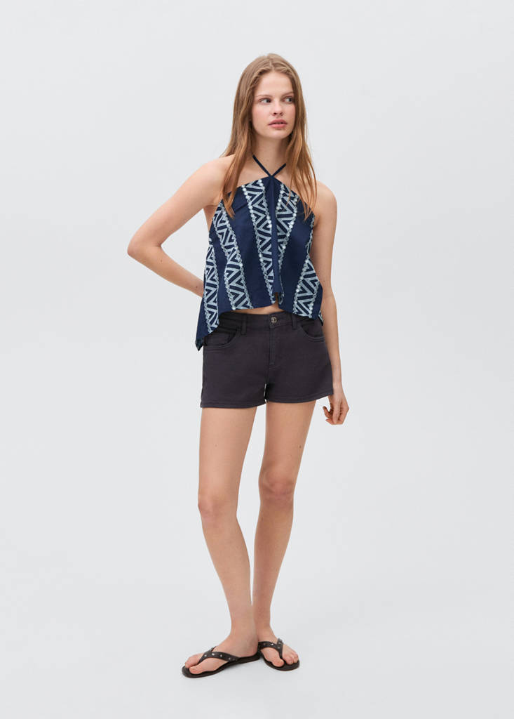 Mirror-embroidered top — Navy
