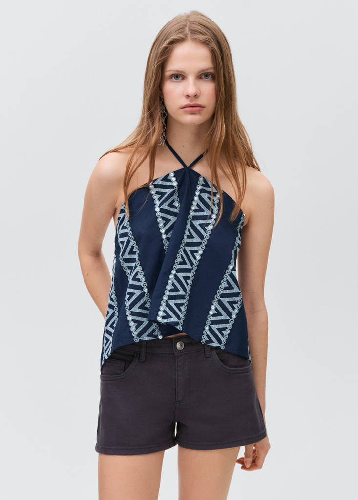 Mirror-embroidered top — Navy
