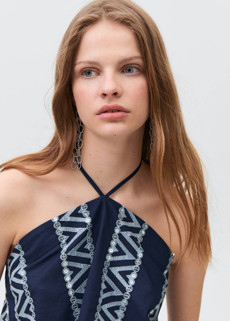 Mirror-embroidered top — Navy