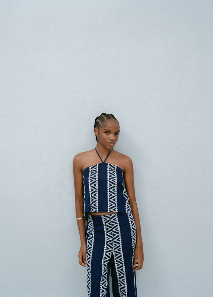 Mirror-embroidered top — Navy