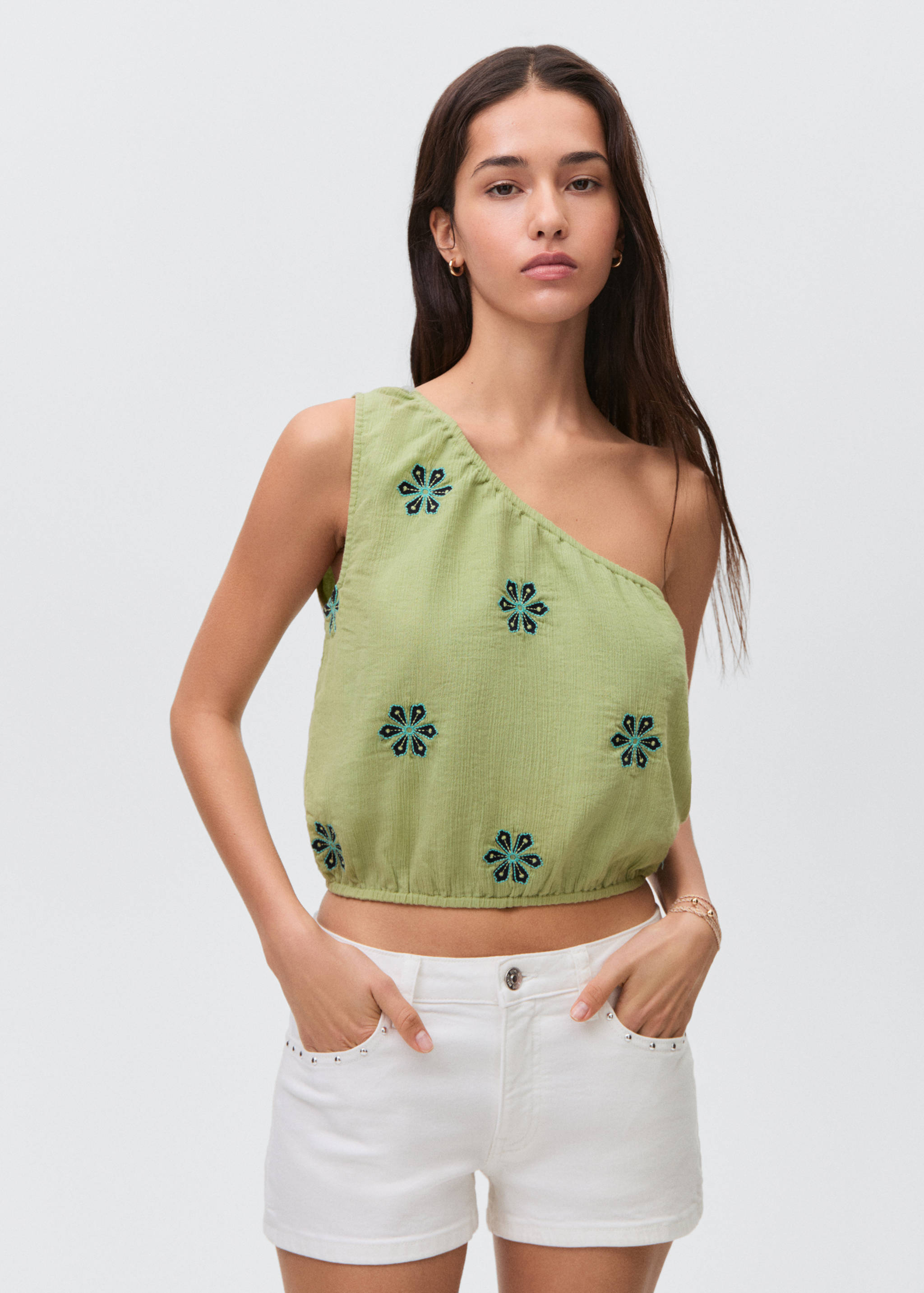 Asymmetrical embroidered top - Medium plane