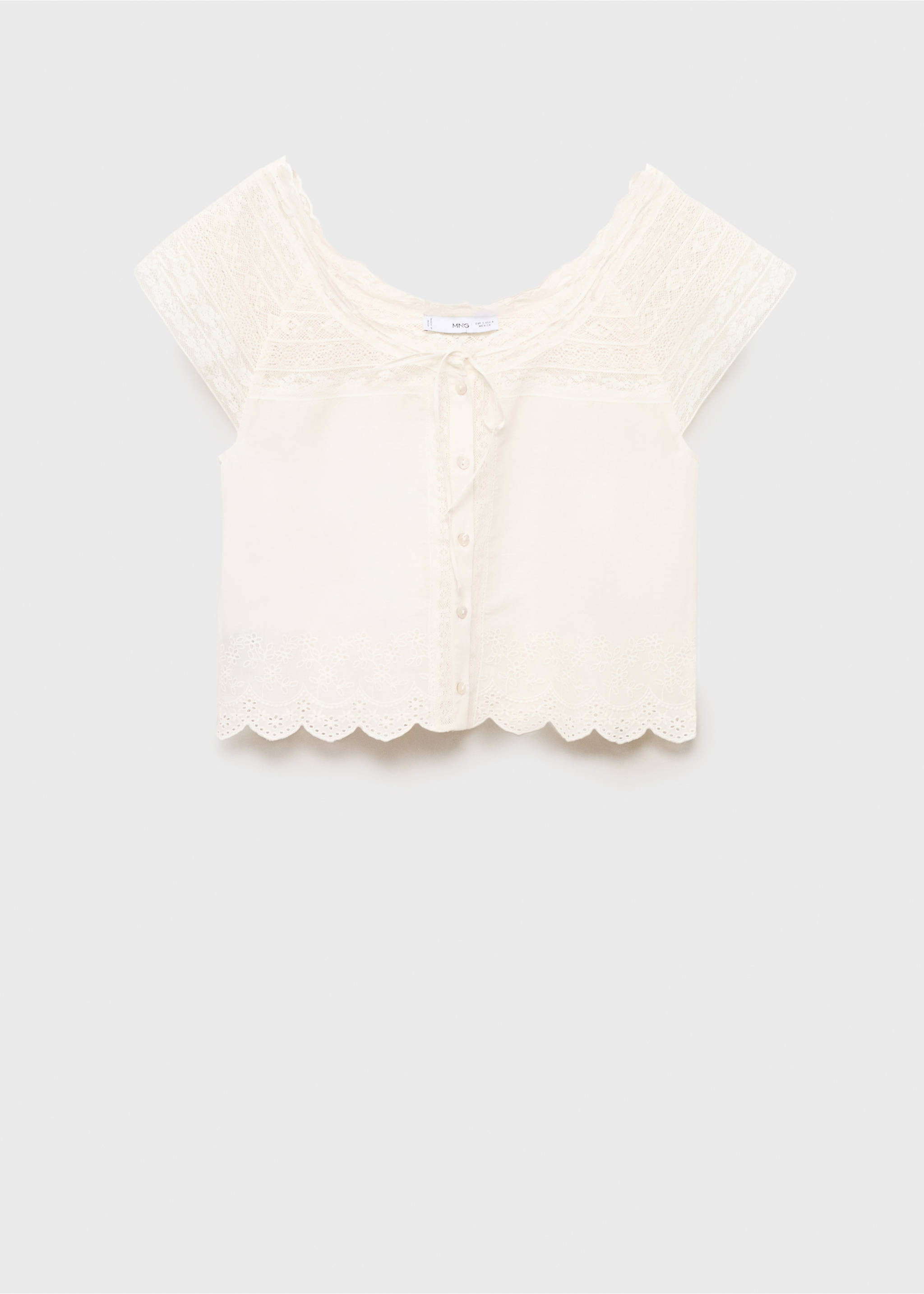 Dantel detaylı pamuklu bluz - Modelsiz ürün, Kırık Beyaz. Ref: 87038646-00.