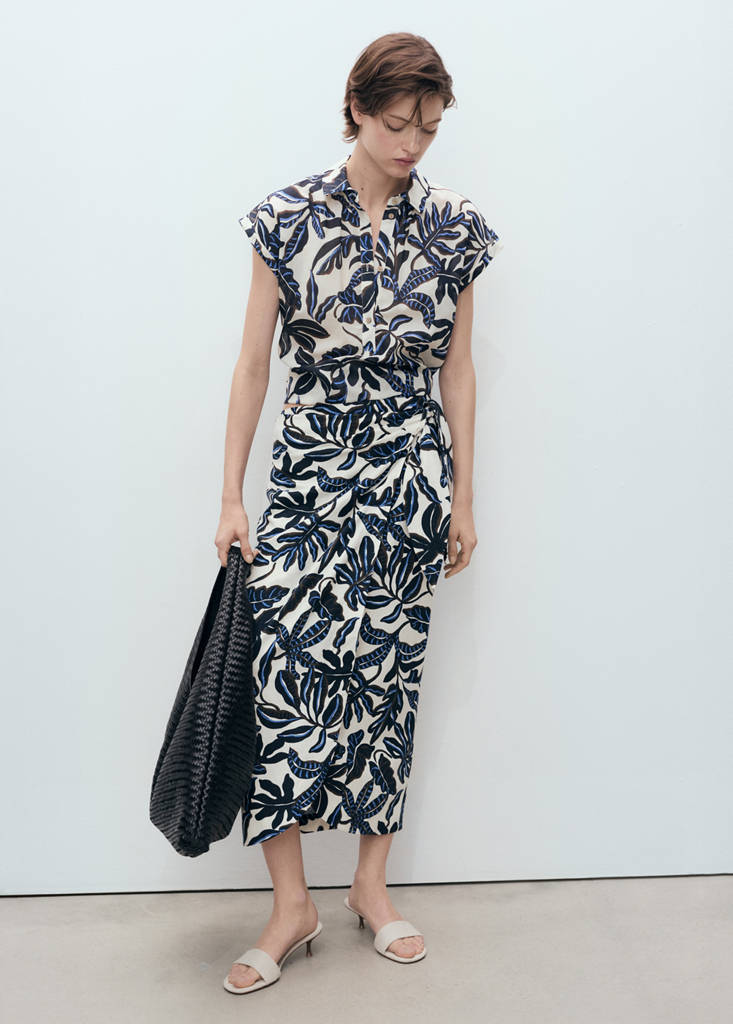 Printed cotton shirt with short sleeves — Ecru