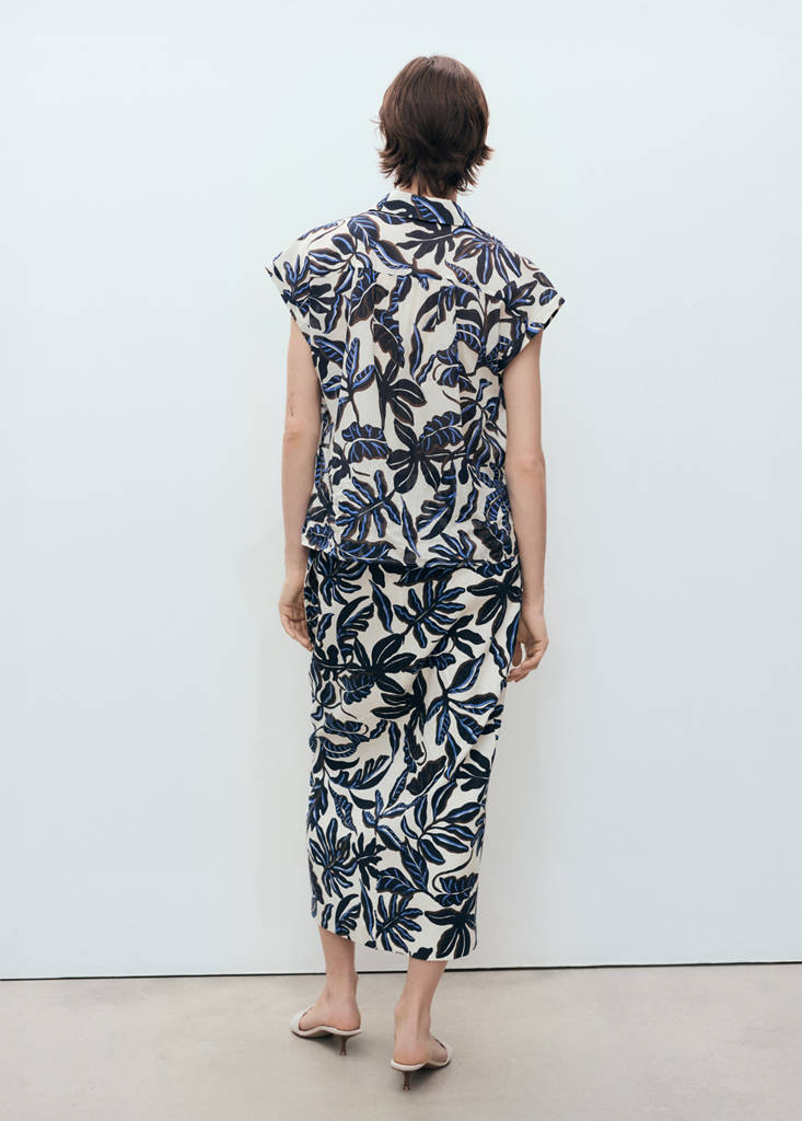 Printed cotton shirt with short sleeves — Ecru