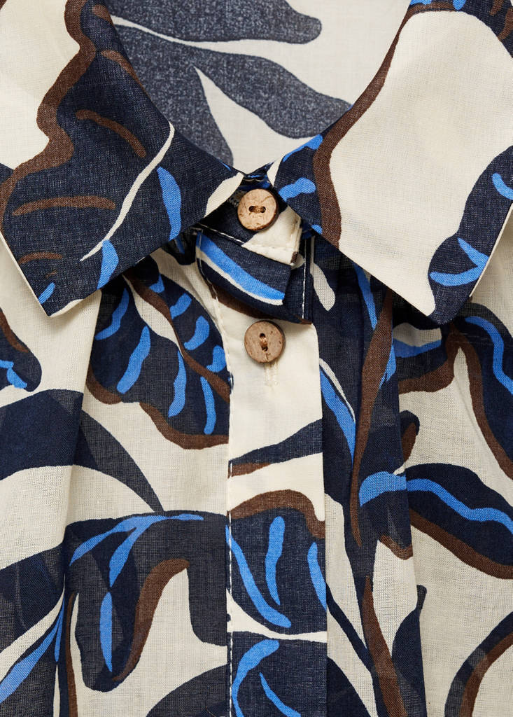 Printed cotton shirt with short sleeves — Ecru