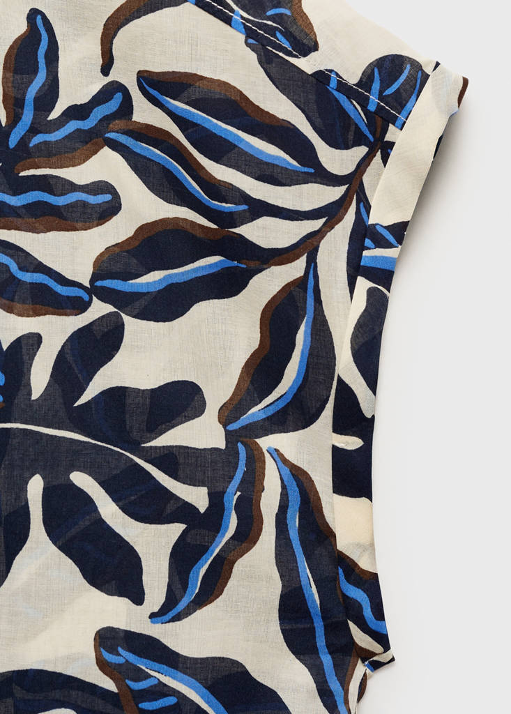 Printed cotton shirt with short sleeves — Ecru