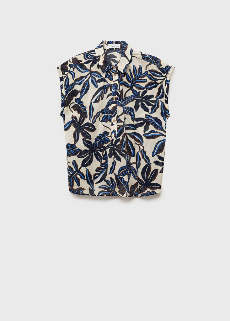 Printed cotton shirt with short sleeves — Ecru