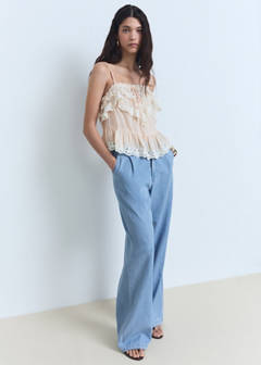 Wide leg lyocell pants with pleats — Light Blue 2