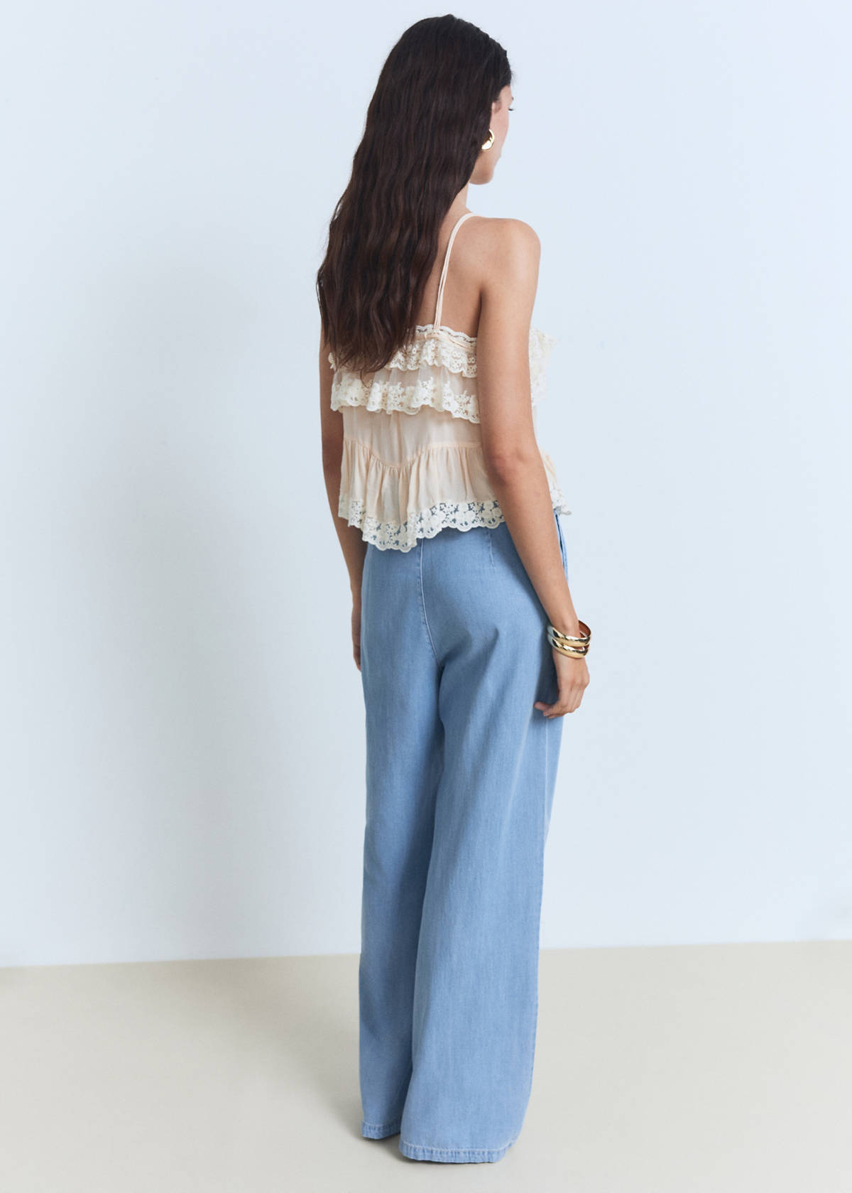 Wide leg lyocell pants with pleats — Light Blue