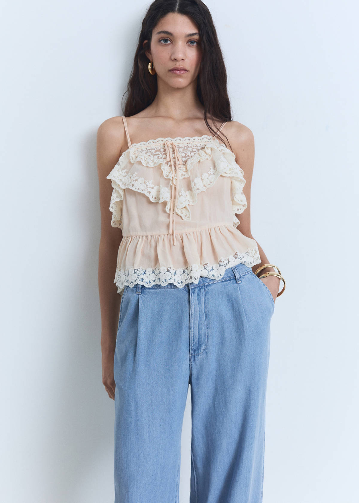 Wide leg lyocell pants with pleats — Light Blue