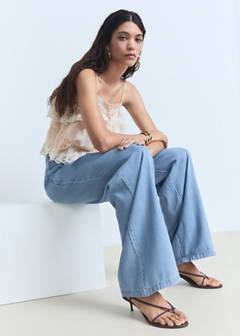 Wide leg lyocell pants with pleats — Light Blue 5
