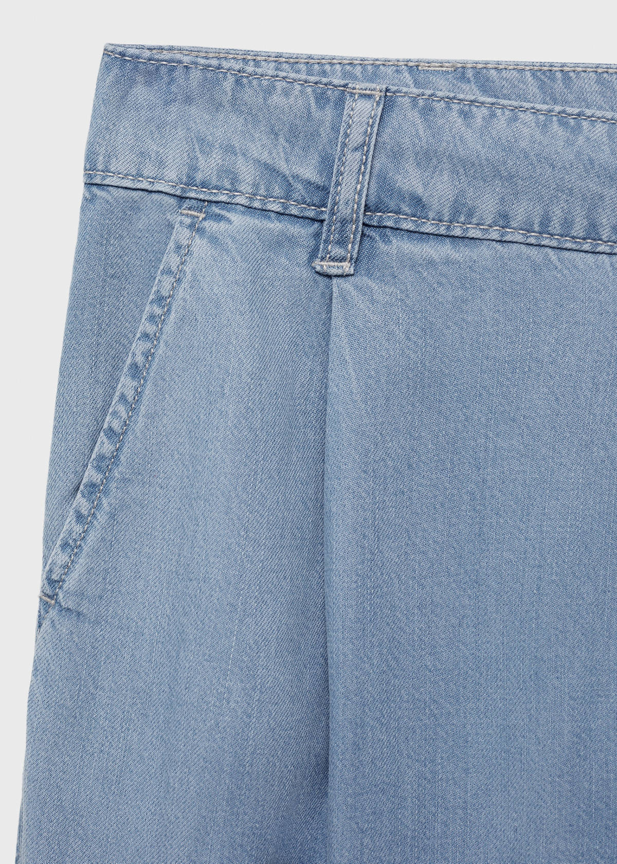 Wide leg lyocell pants with pleats — Light Blue