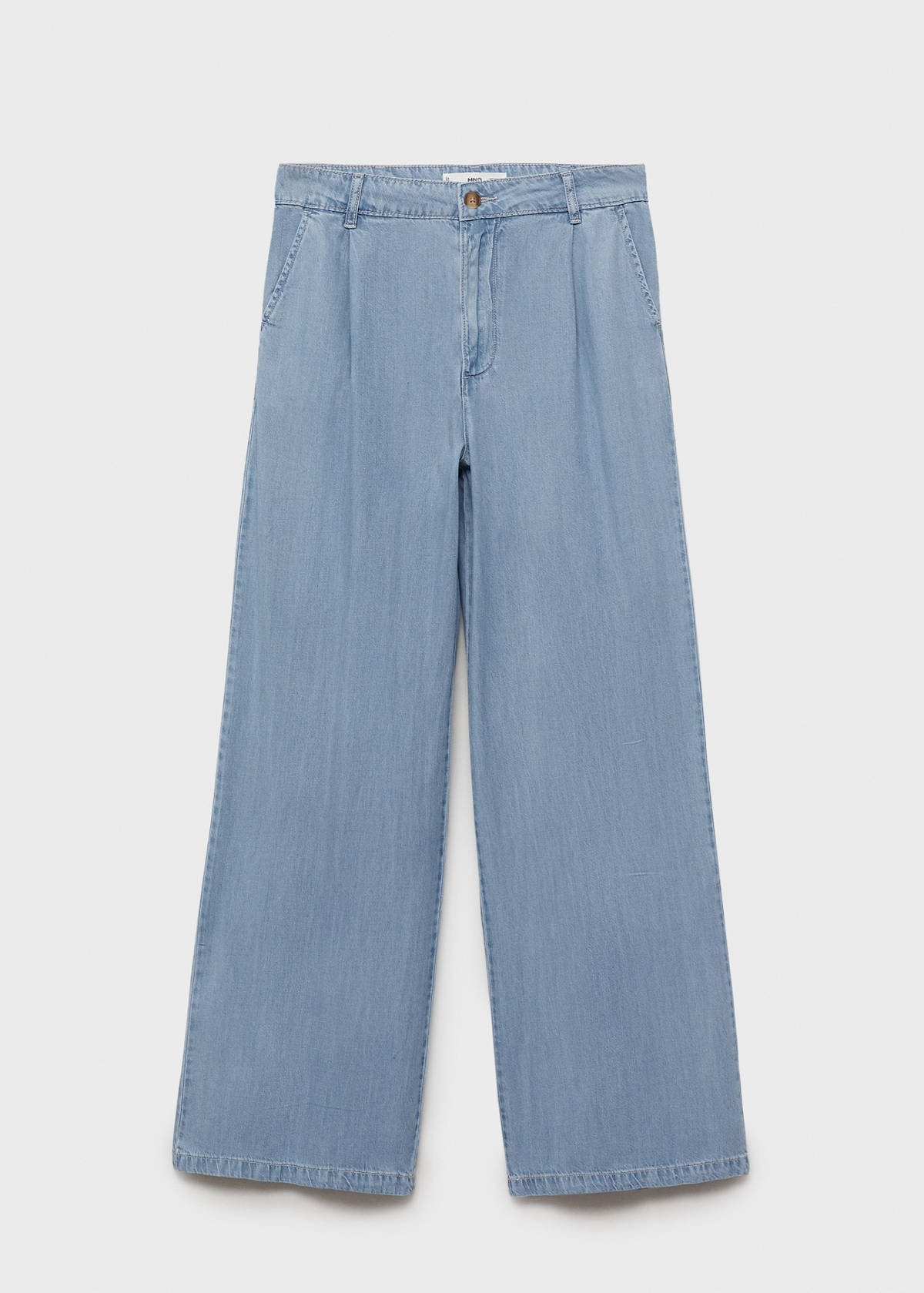 Wide leg lyocell pants with pleats — Light Blue