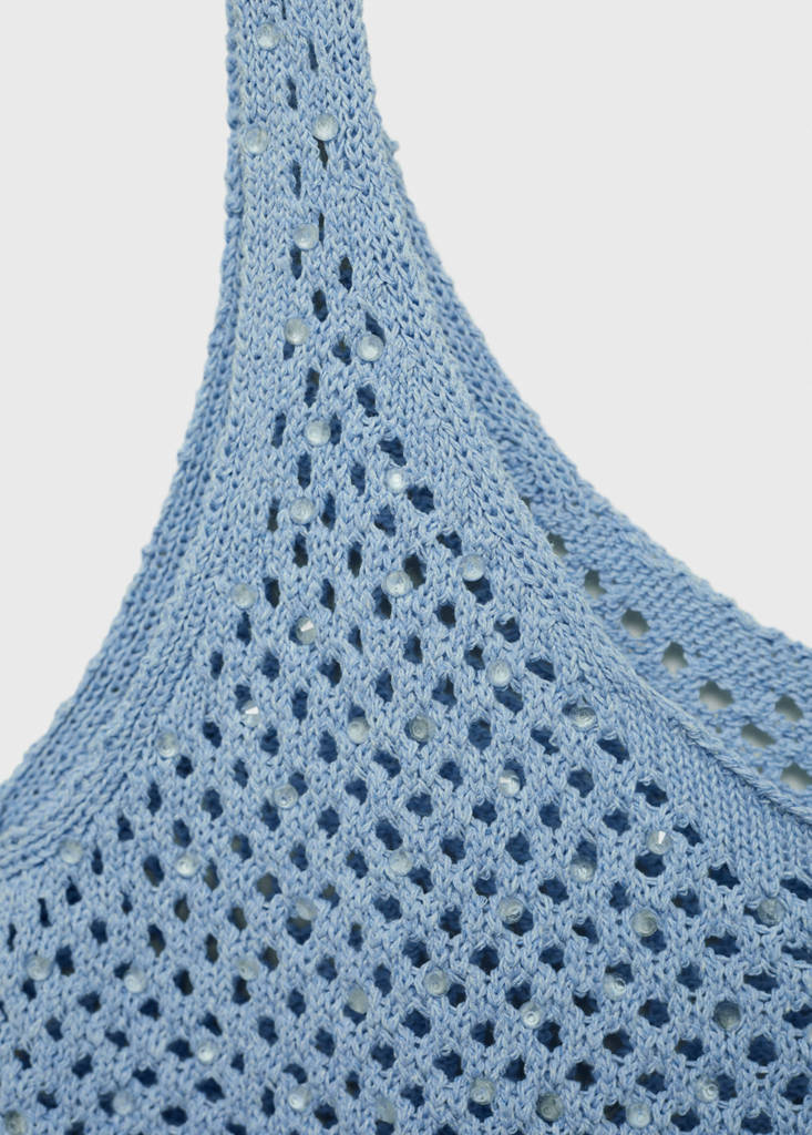 Knitted top with rhinestone detail — Blue