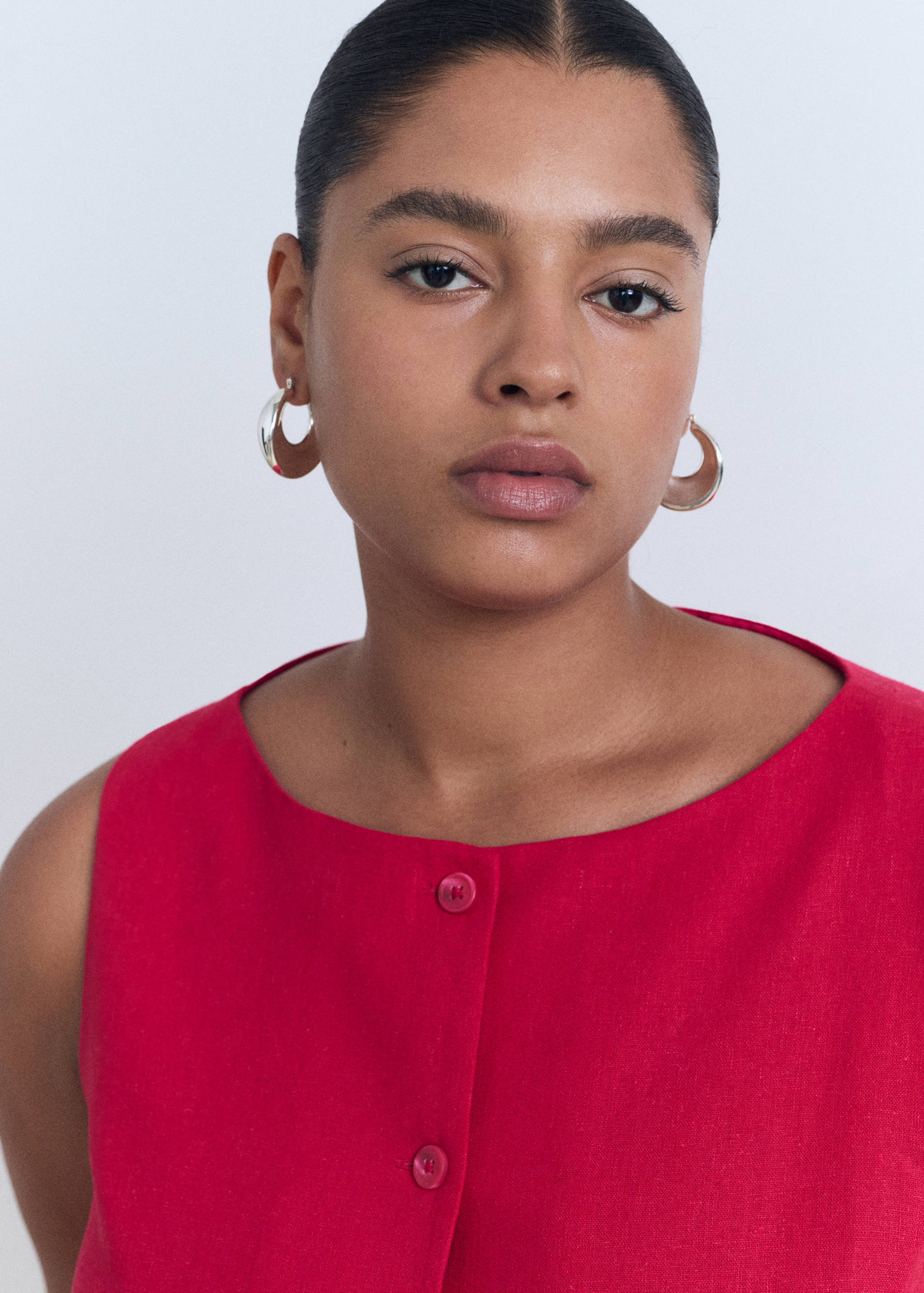 Short button-down linen-blend dress - Details of the article 4