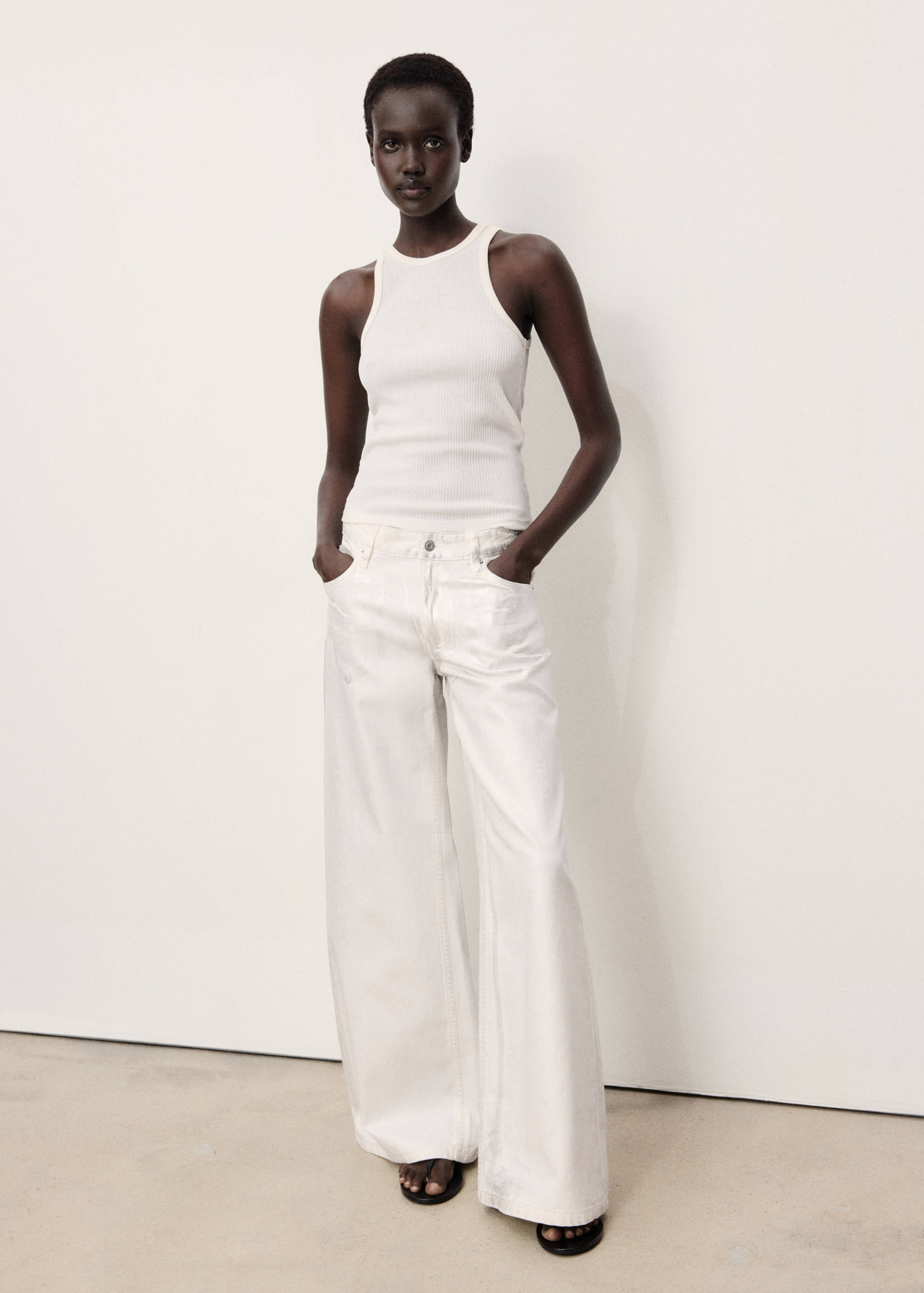 Metallic-finish wide leg jeans - General plane