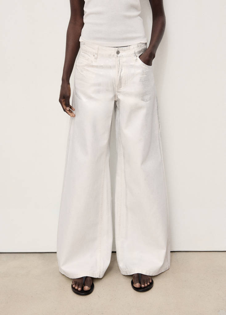Metallic-finish wide leg jeans — Silver