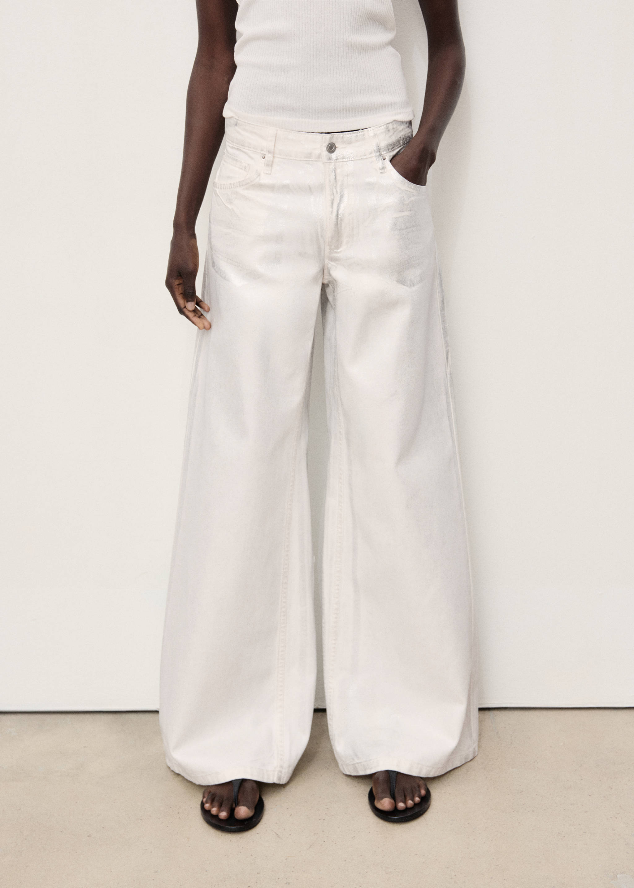 Metallic-finish wide leg jeans - Medium plane