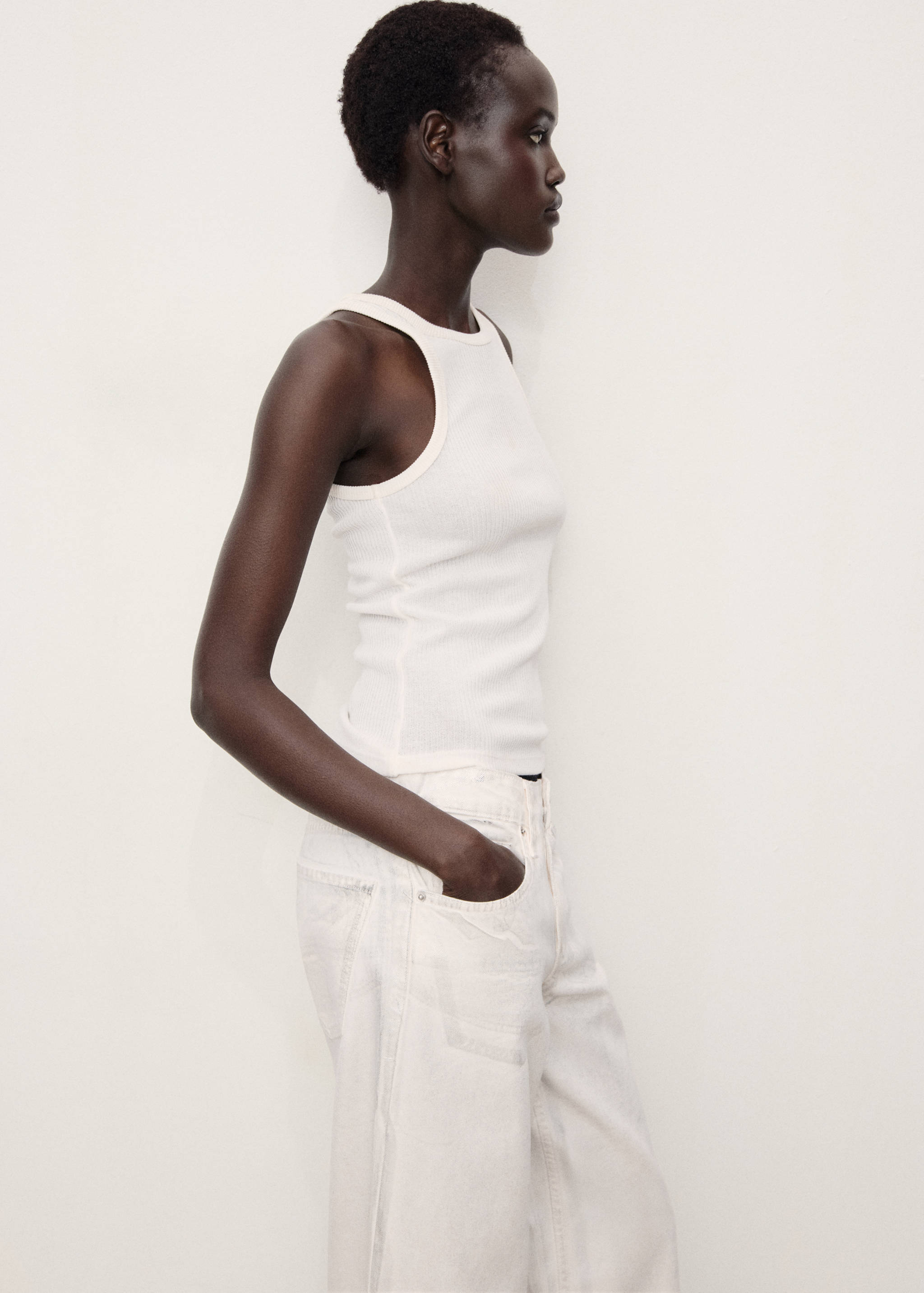 Metallic-finish wide leg jeans - Details of the article 1