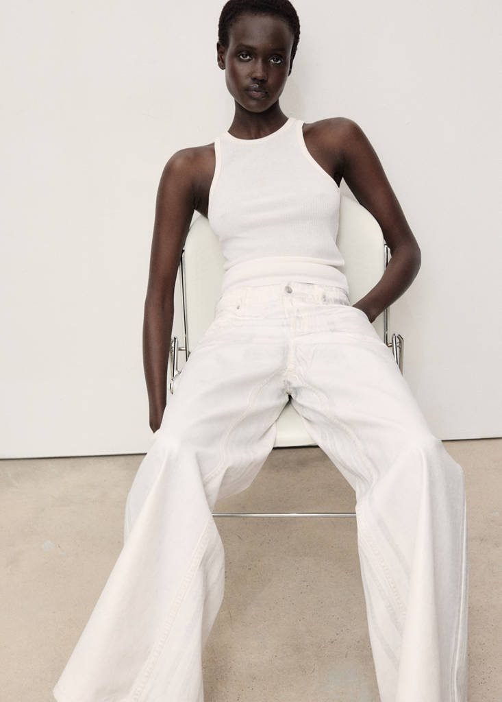 Metallic-finish wide leg jeans — Silver