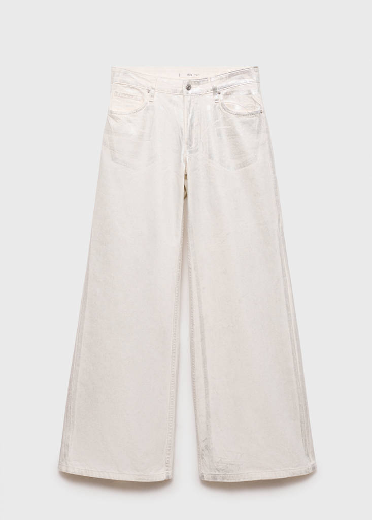 Metallic-finish wide leg jeans — Silver
