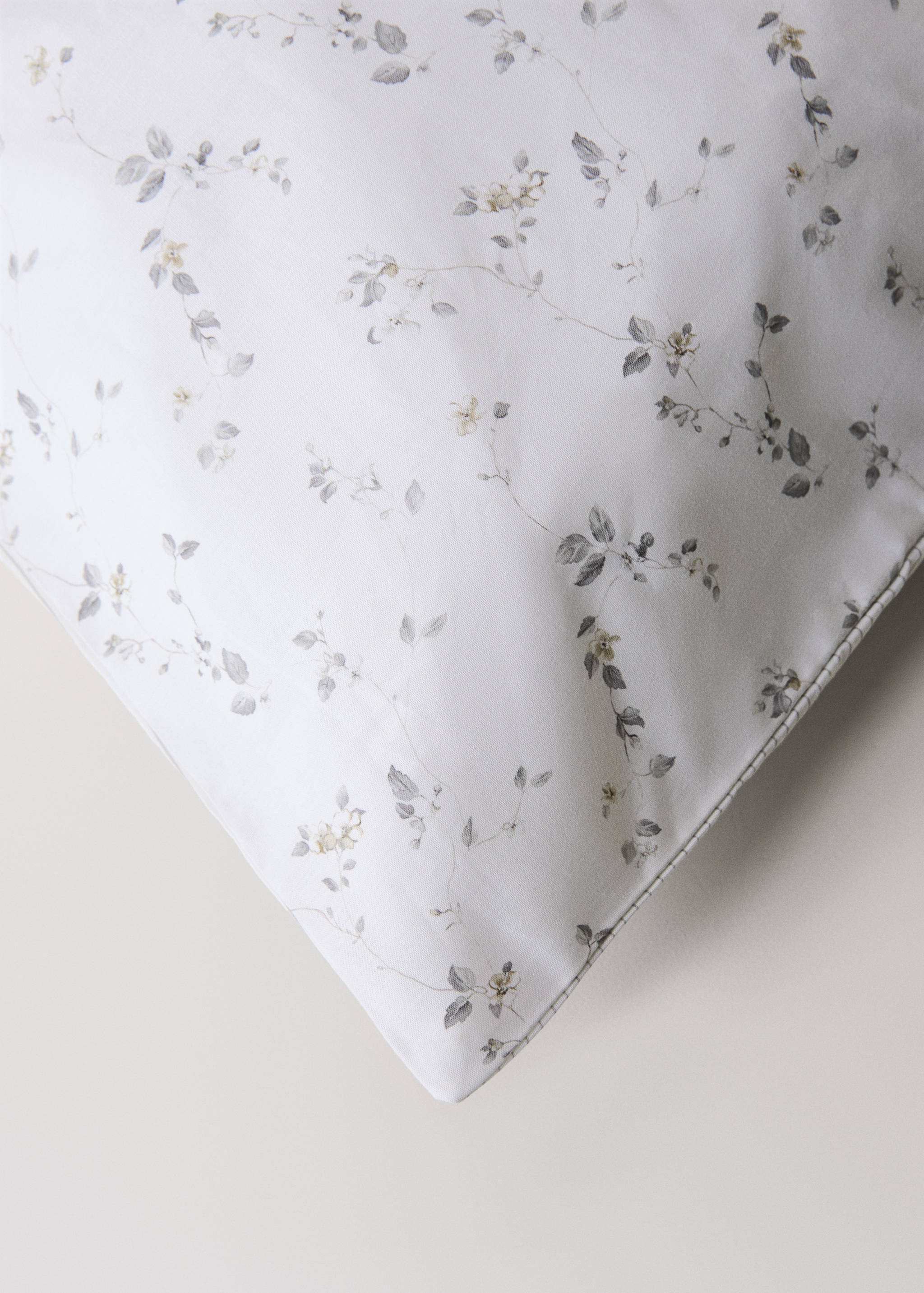Percale cotton floral and fine-stripe reversible duvet cover for 150/160 cm bed - Details of the article 1