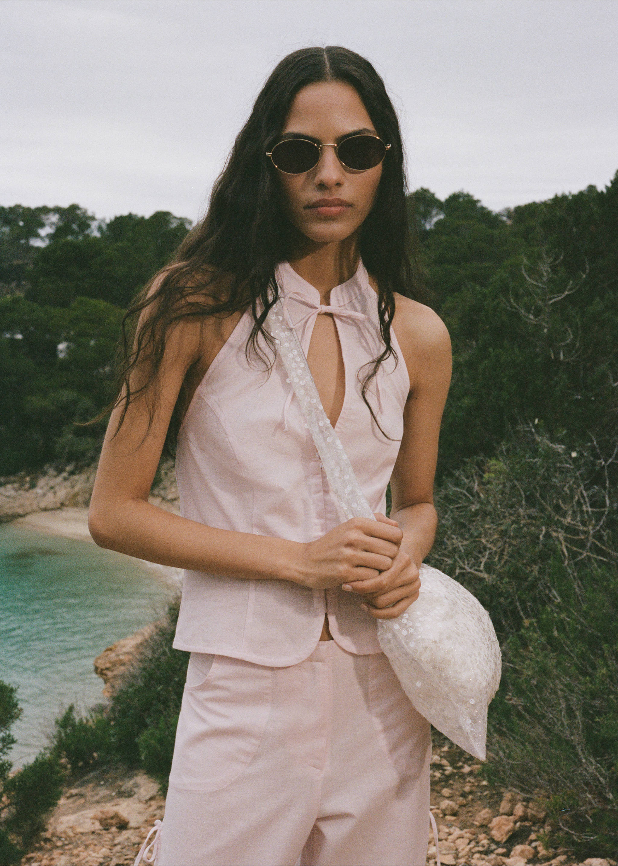 Halter top with bow opening - Medium plane, Pastel Pink. Ref: 87039207-00.
