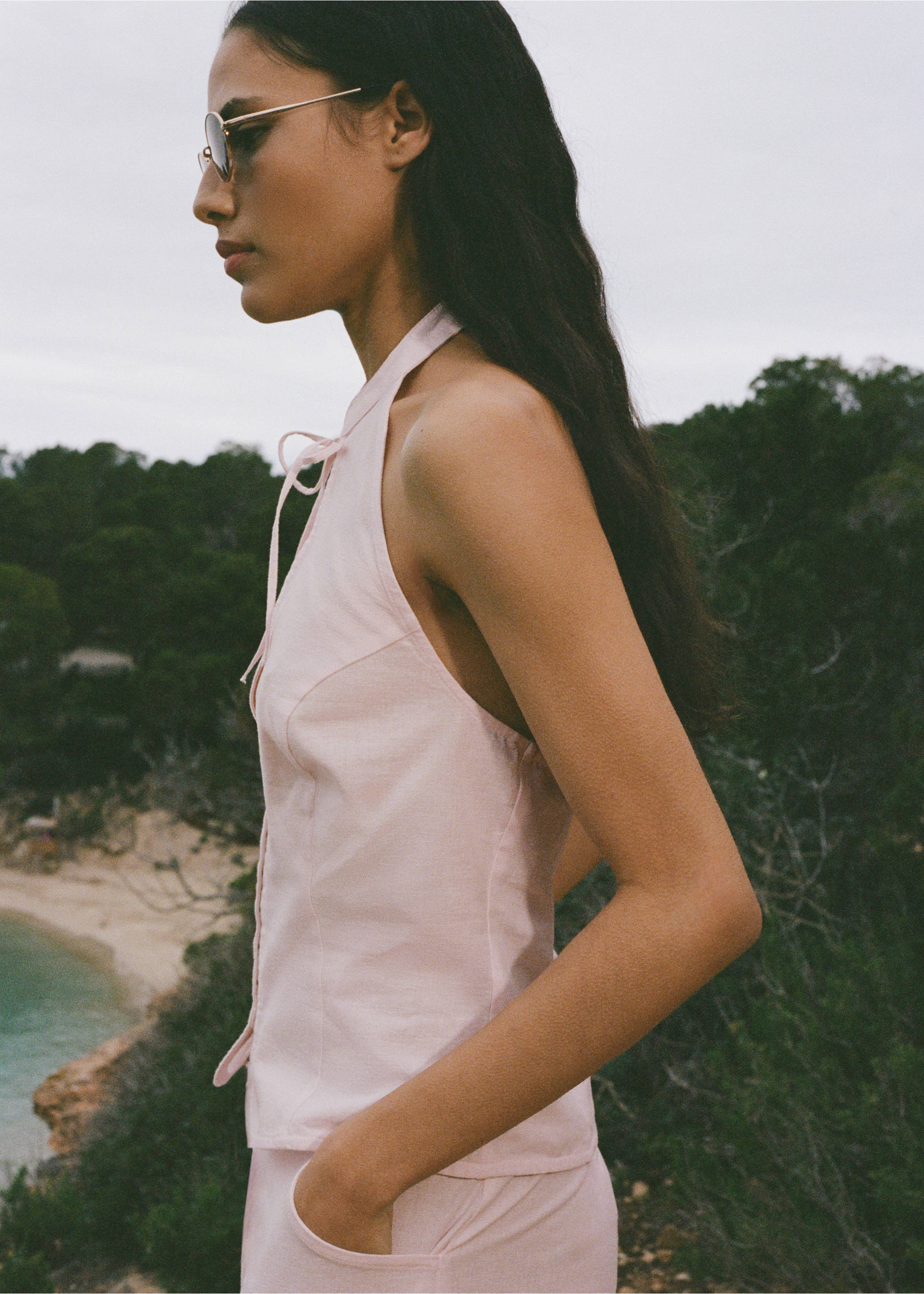 Halter top with bow opening - Reverse of the article, Pastel Pink. Ref: 87039207-00.