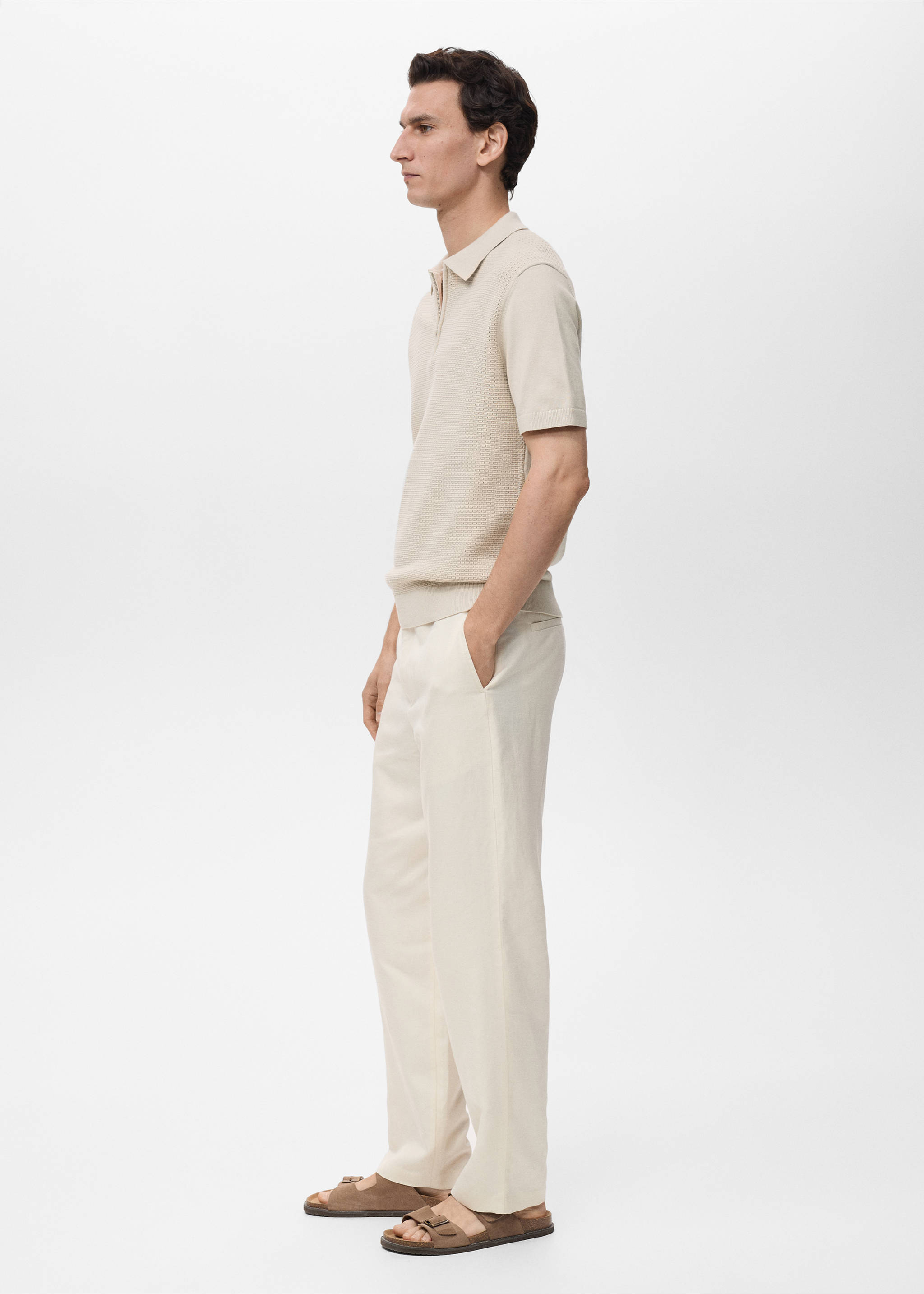 Polo punto algodón calado - Detalle del artículo 2, Beige. Ref: 87039212-00.