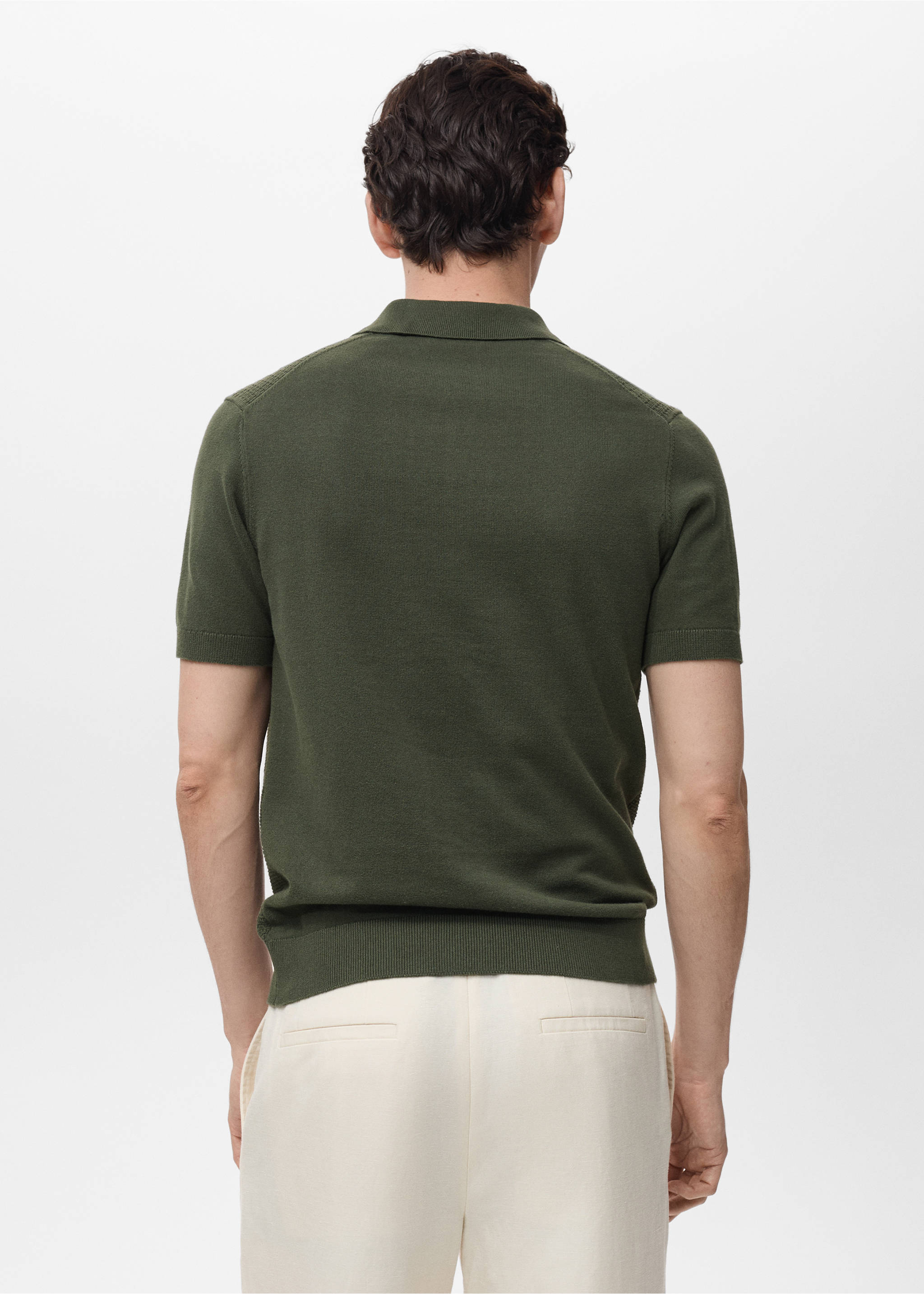 Polo punto algodón calado - Reverso del artículo, Khaki. Ref: 87039212-00.