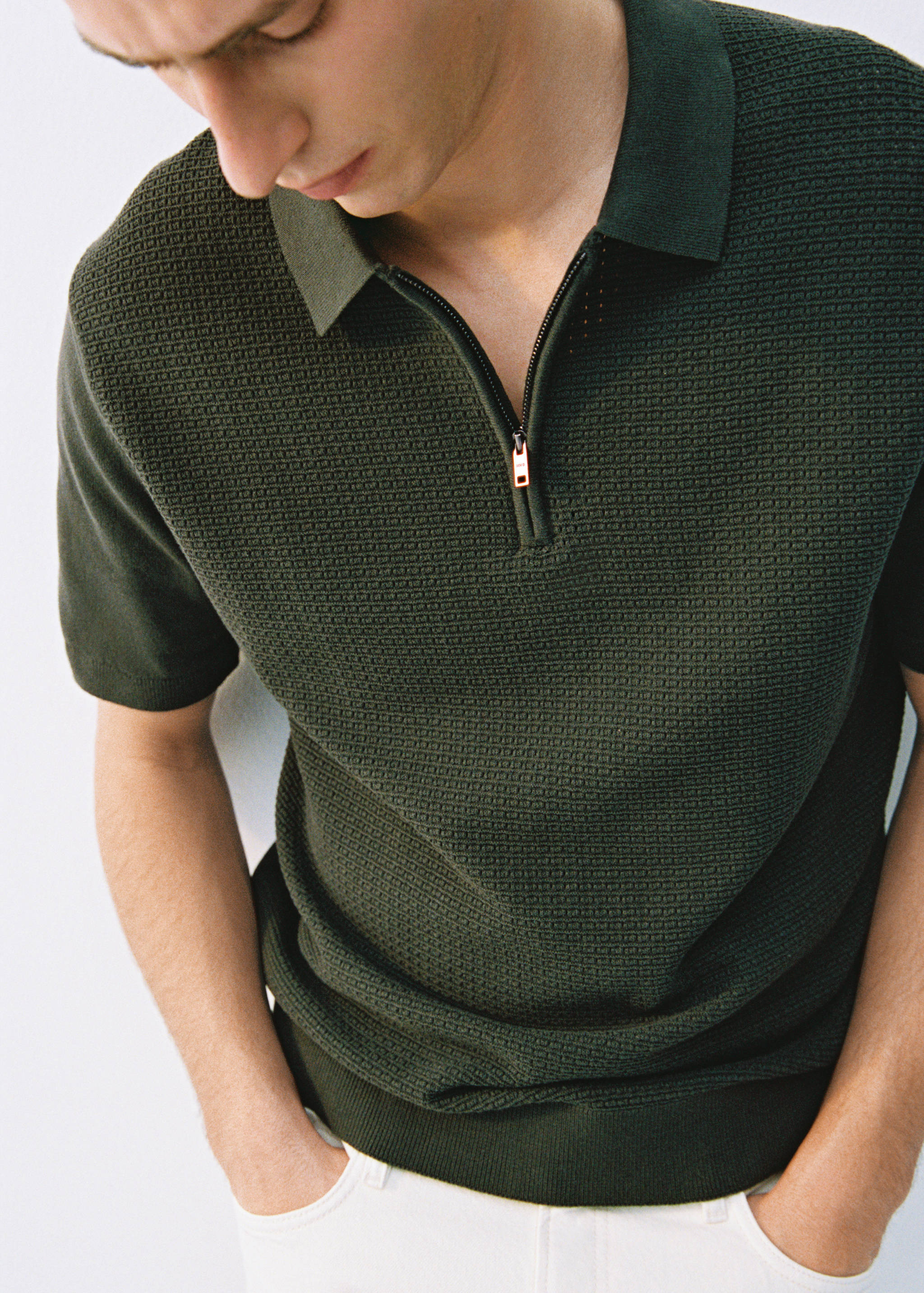 Cotton knitted polo shirt with lace accents - Details of the article 5