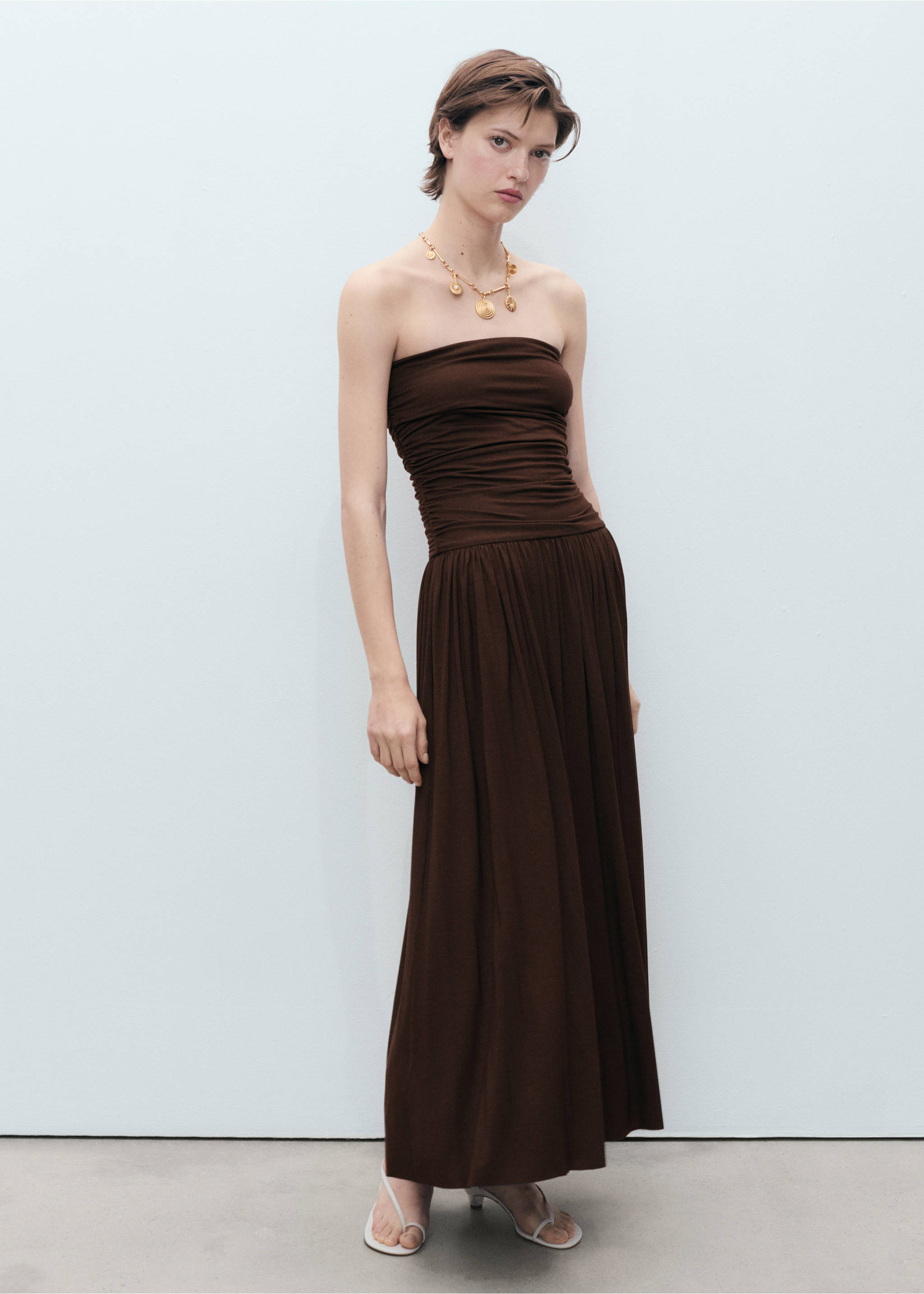 Combined strapless dress - General plane, Brown. Ref: 87039213-00.