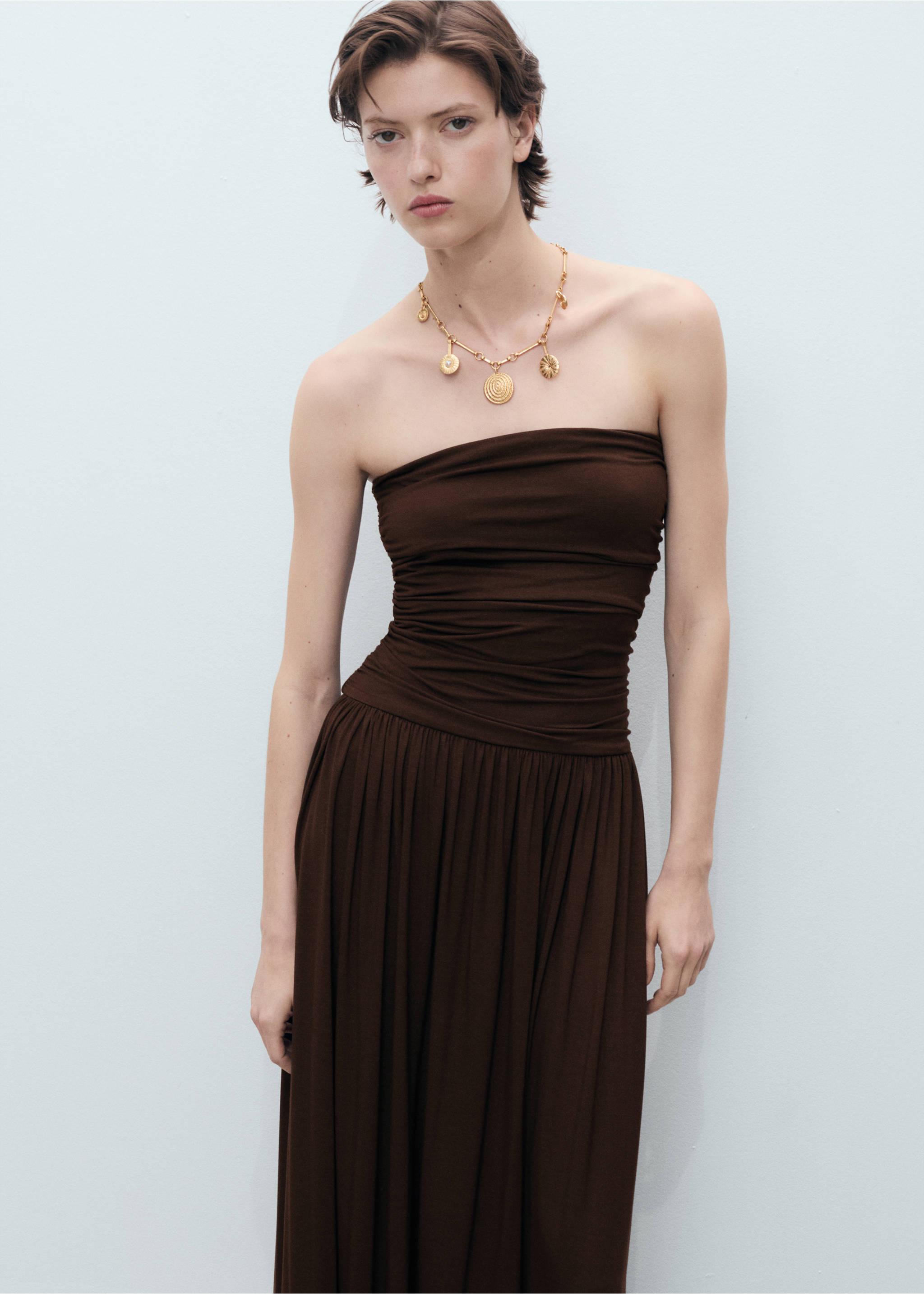 Combined strapless dress - Medium plane, Brown. Ref: 87039213-00.