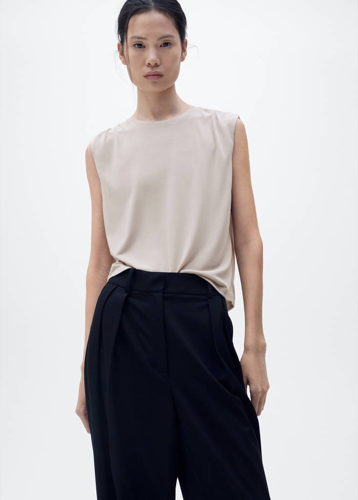 Flowy t-shirt with gathered shoulders — Light/Pastel Grey