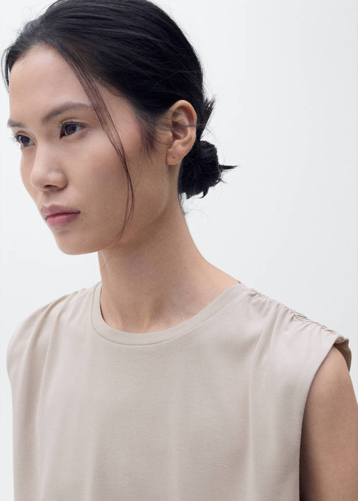 Flowy t-shirt with gathered shoulders — Light/Pastel Grey