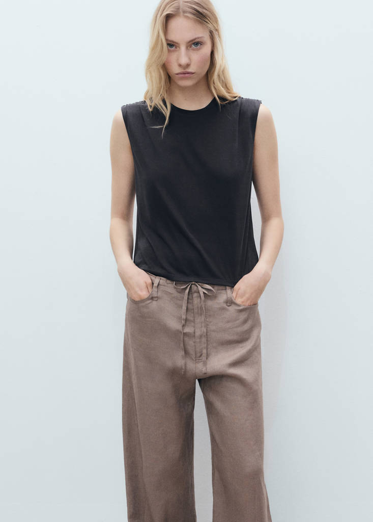 Flowy t-shirt with gathered shoulders — Charcoal