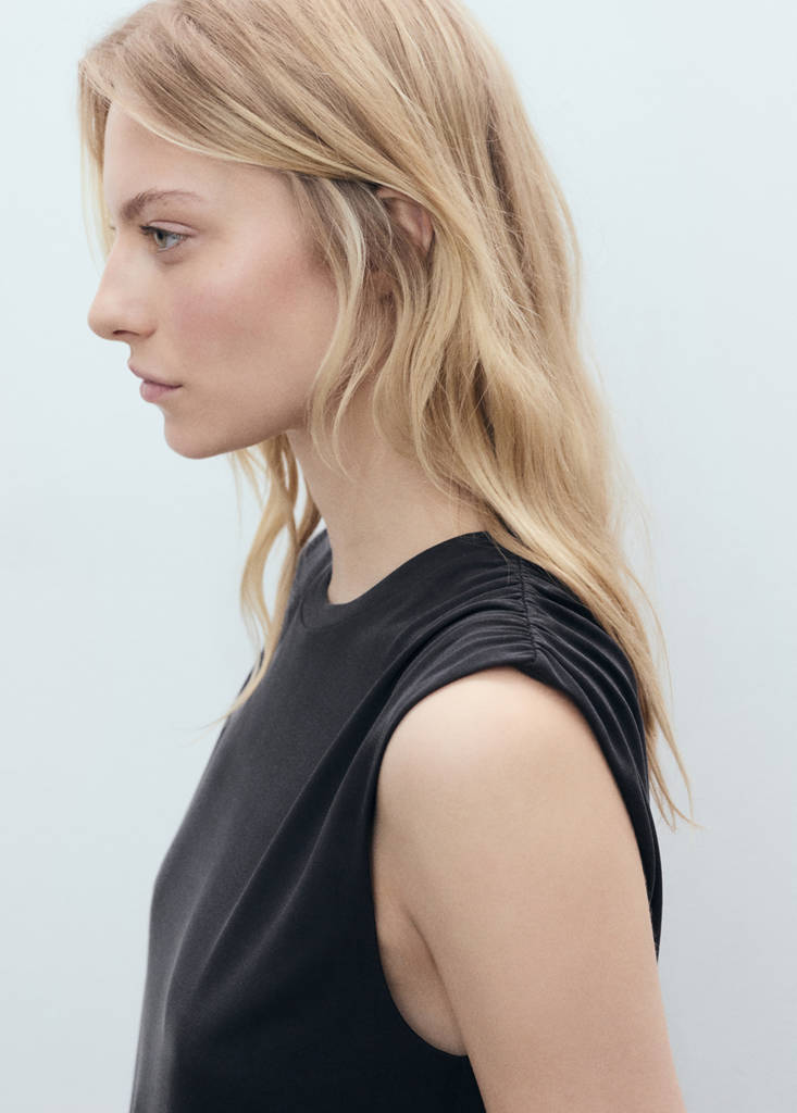 Flowy t-shirt with gathered shoulders — Charcoal