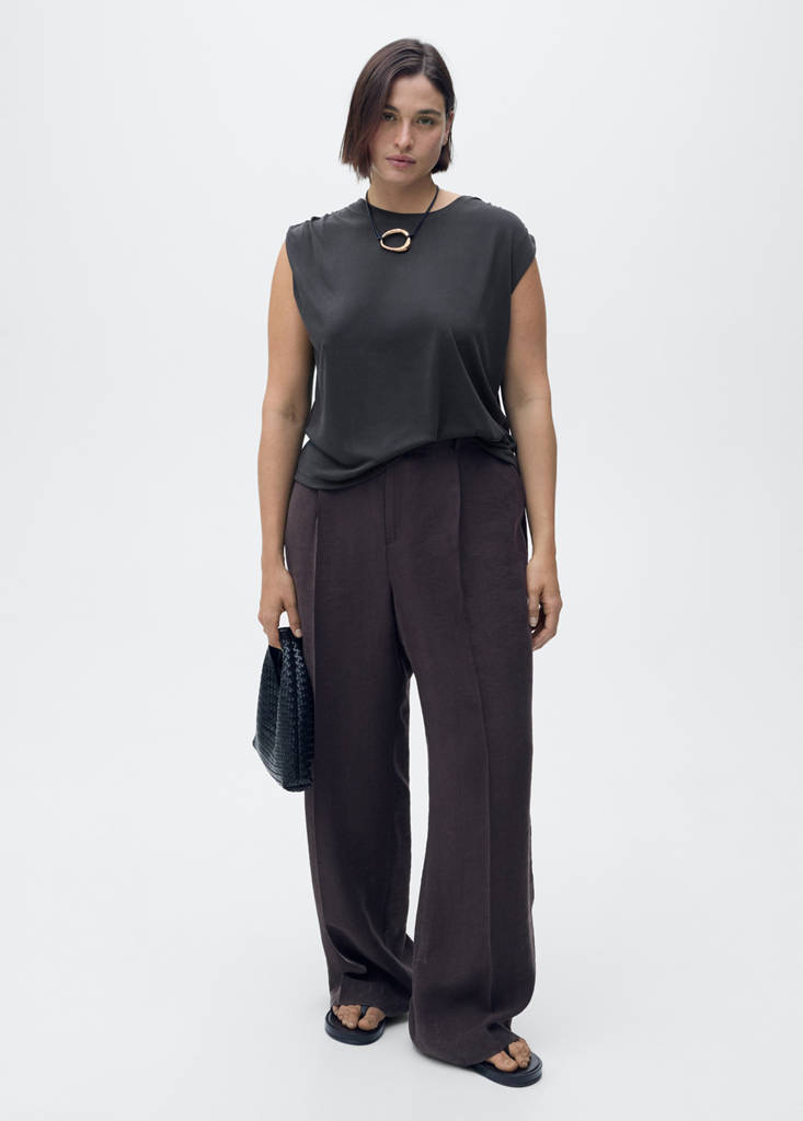 Flowy t-shirt with gathered shoulders — Charcoal