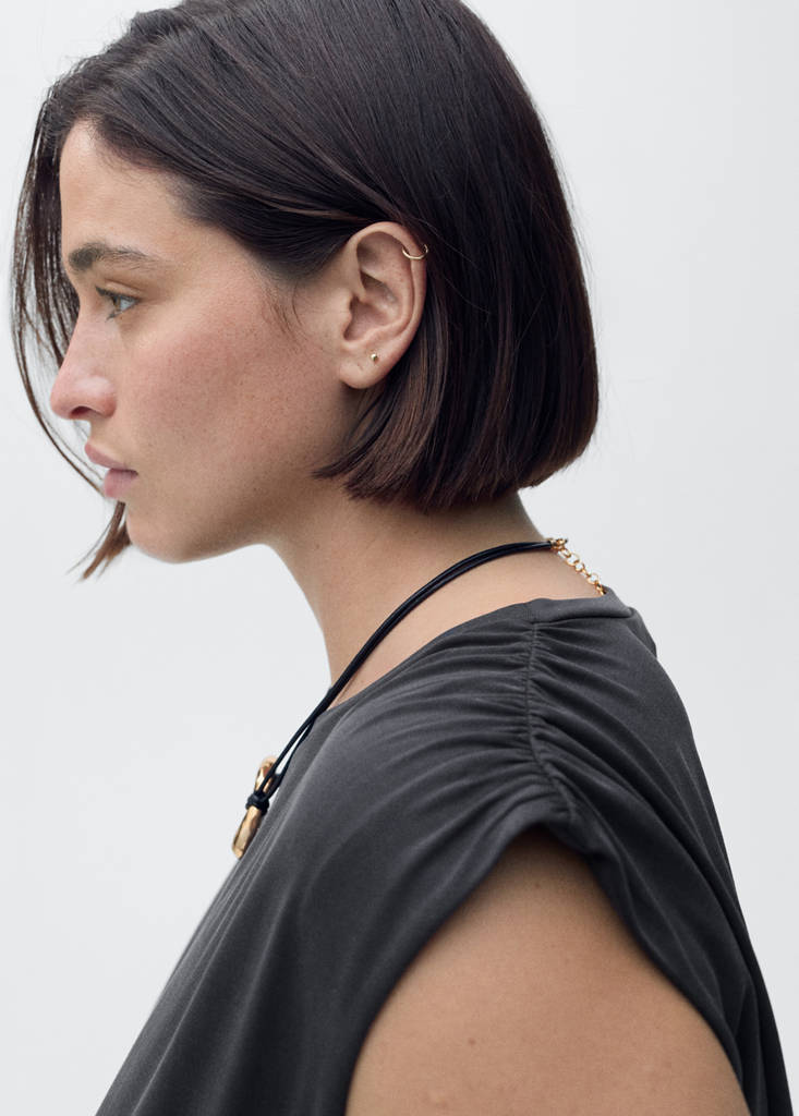 Flowy t-shirt with gathered shoulders — Charcoal