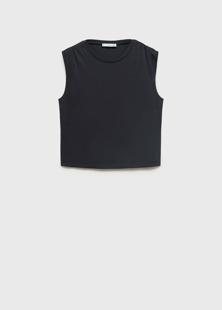 Flowy t-shirt with gathered shoulders — Charcoal