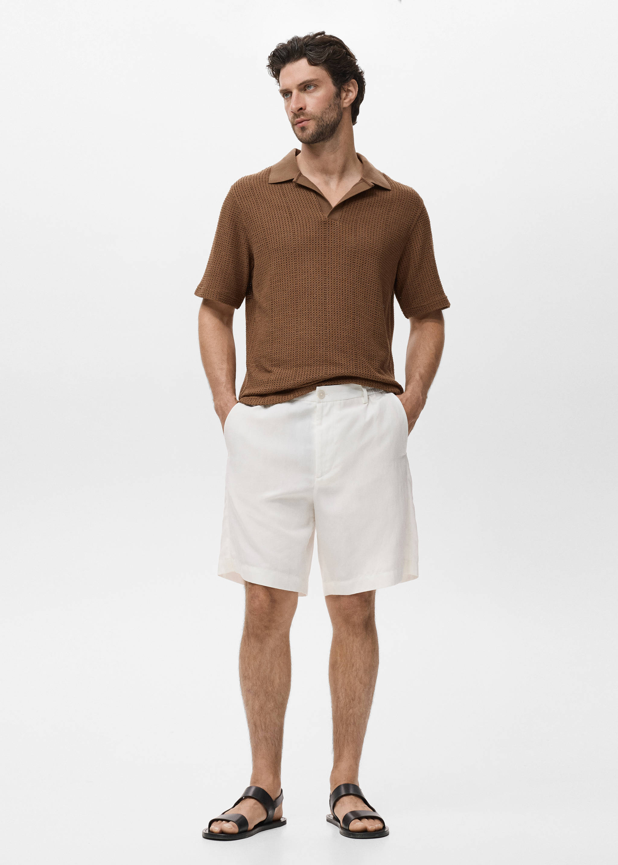 Cotton knitted polo shirt with lace accents - General plane