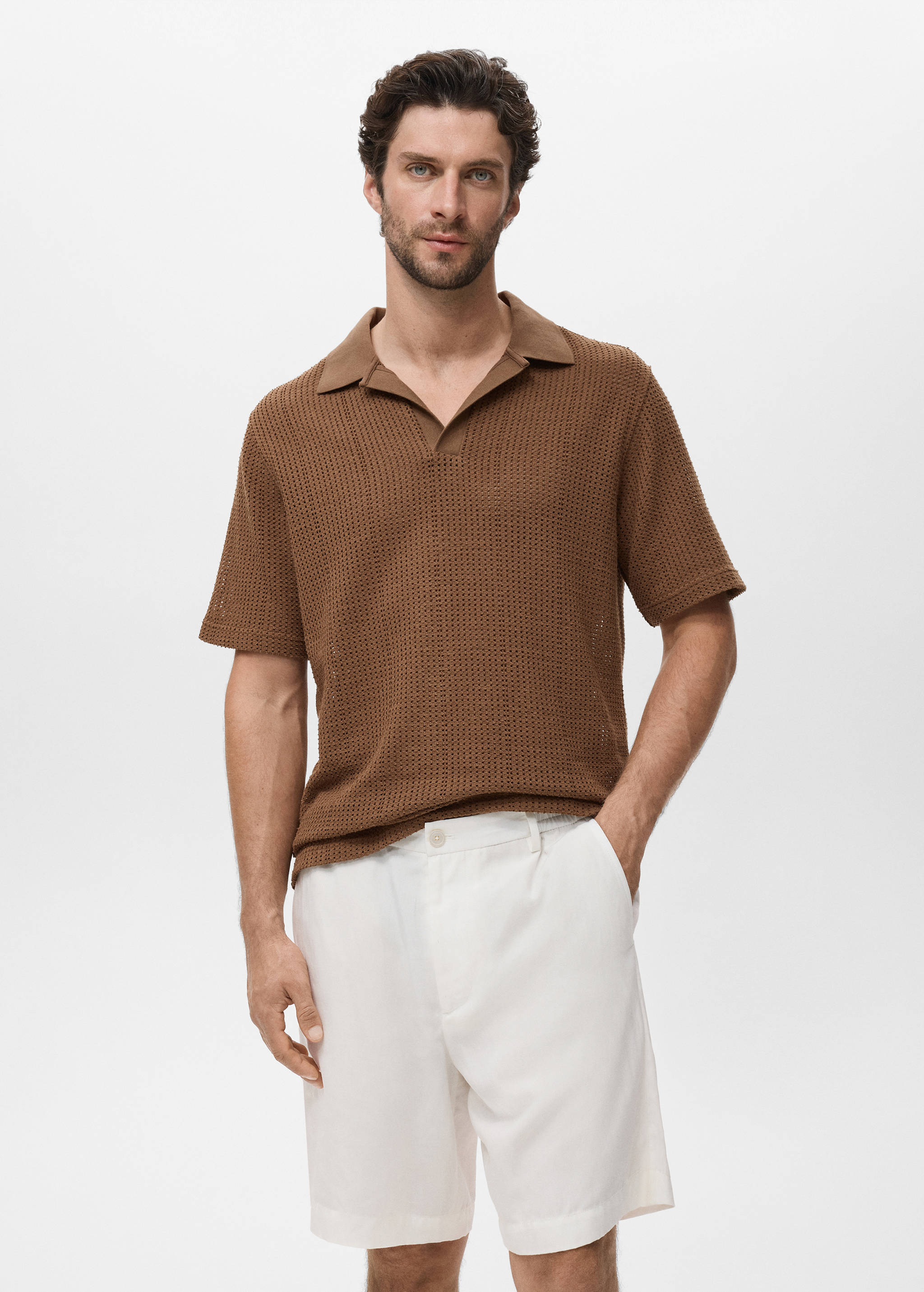 Cotton knitted polo shirt with lace accents - Medium plane