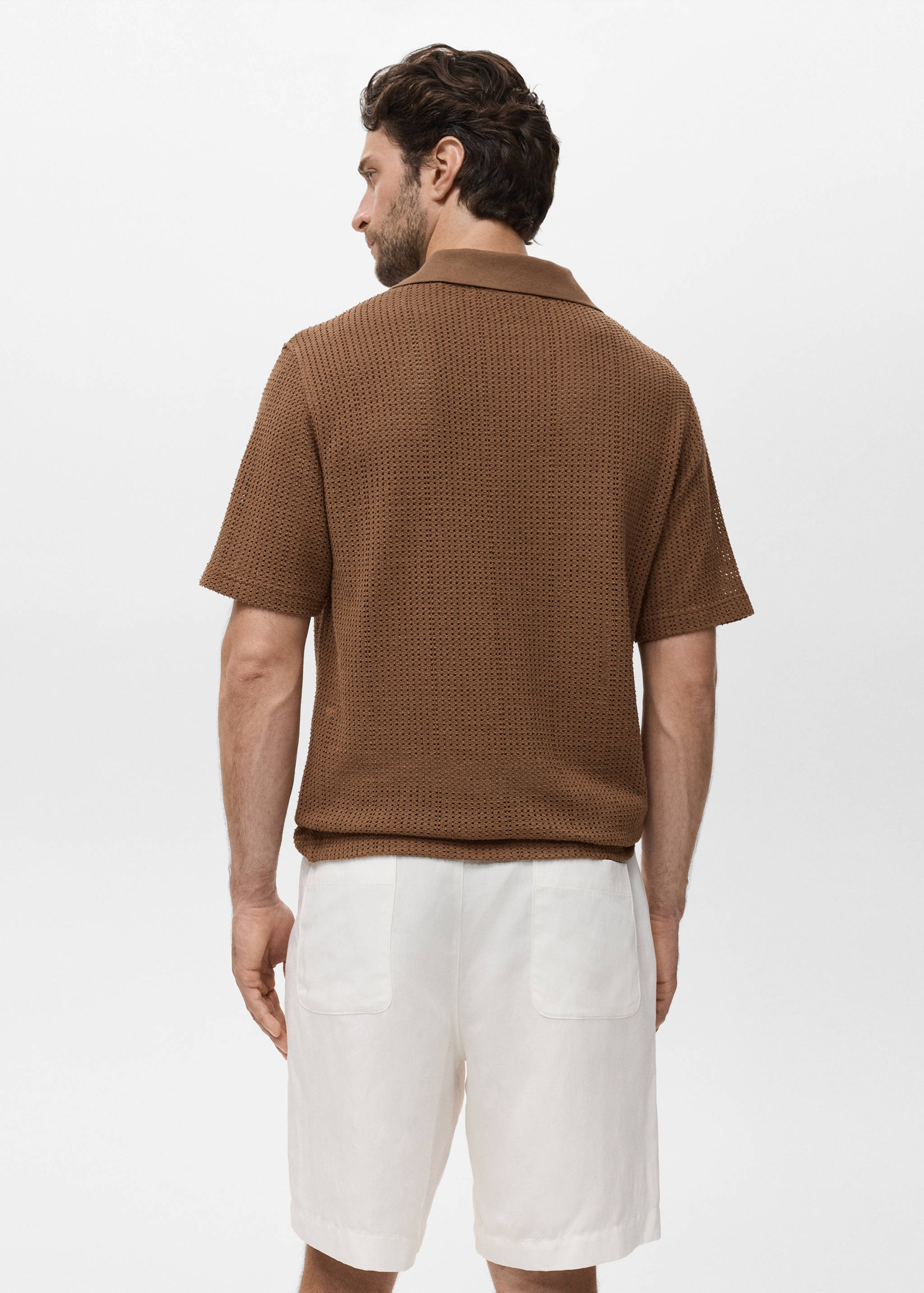Cotton knitted polo shirt with lace accents - Reverse of the article