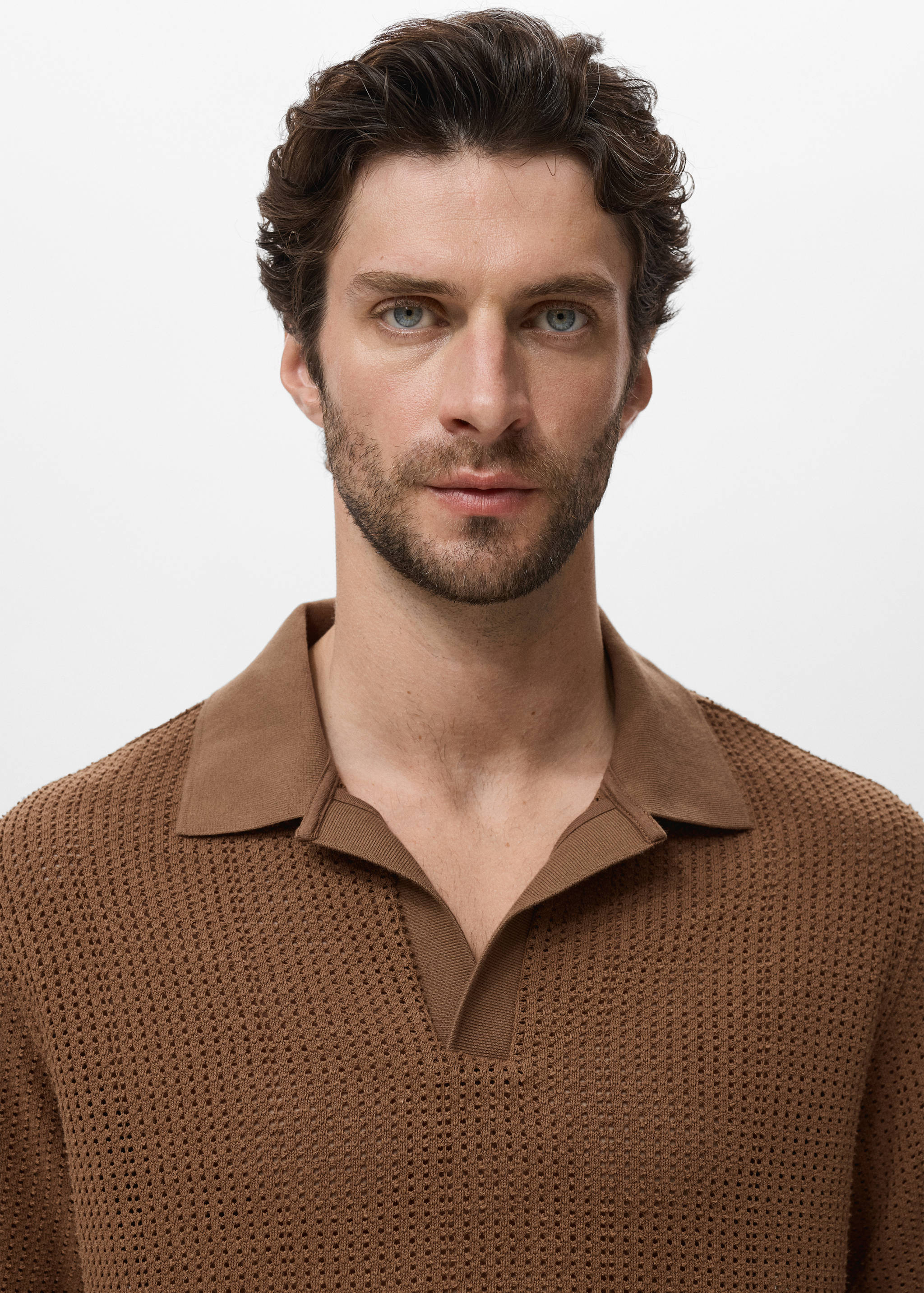 Cotton knitted polo shirt with lace accents - Details of the article 1