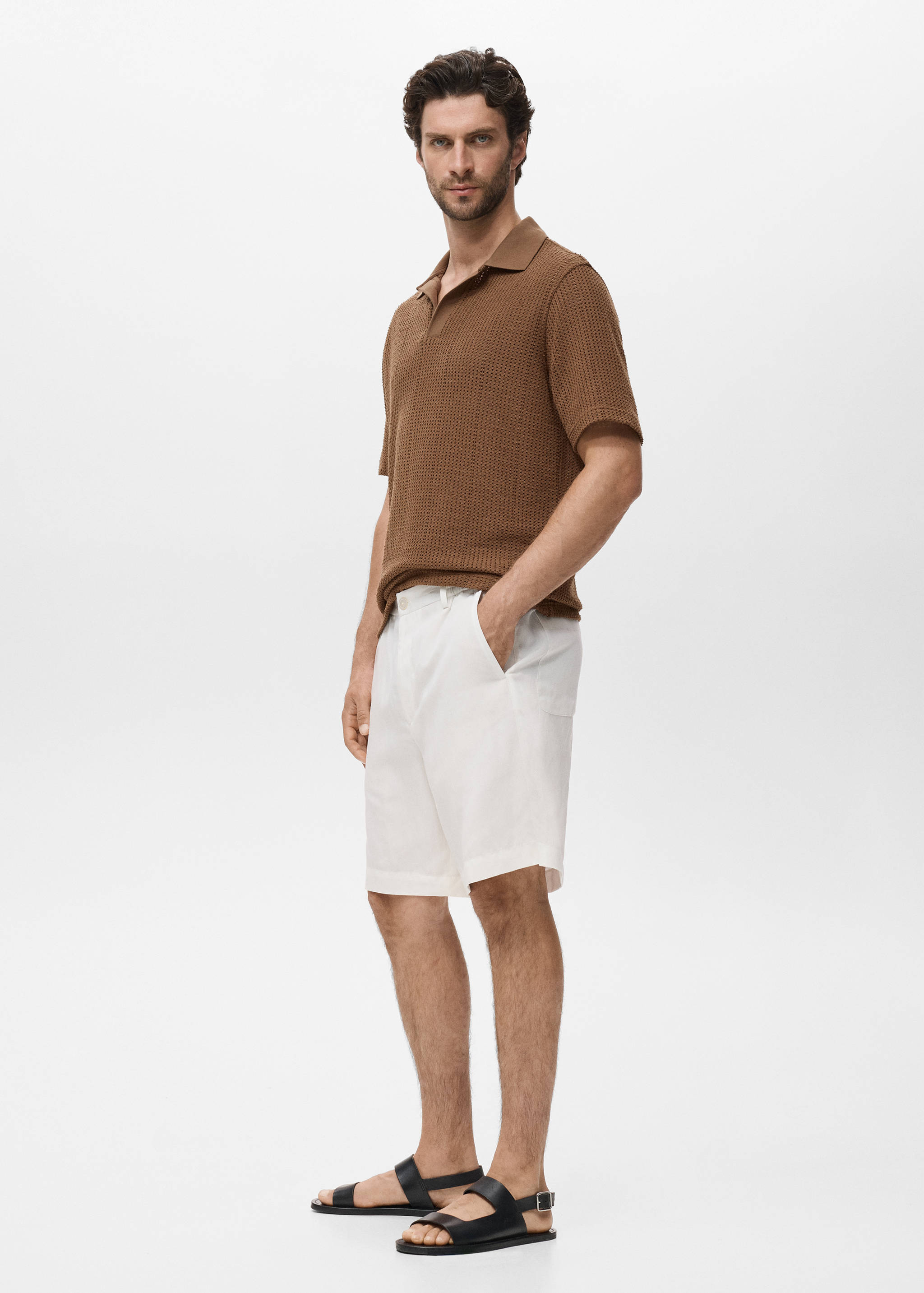 Cotton knitted polo shirt with lace accents - Details of the article 2