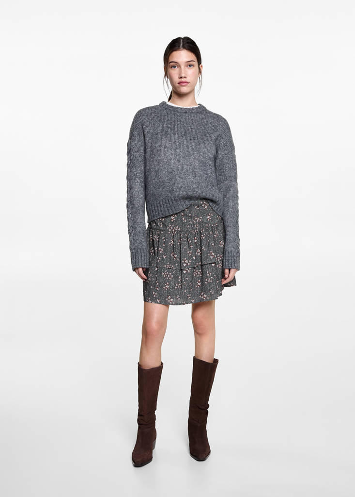 MANGO TEEN - Jupe imprimée volants gris anthracite - XL - Fille Teen