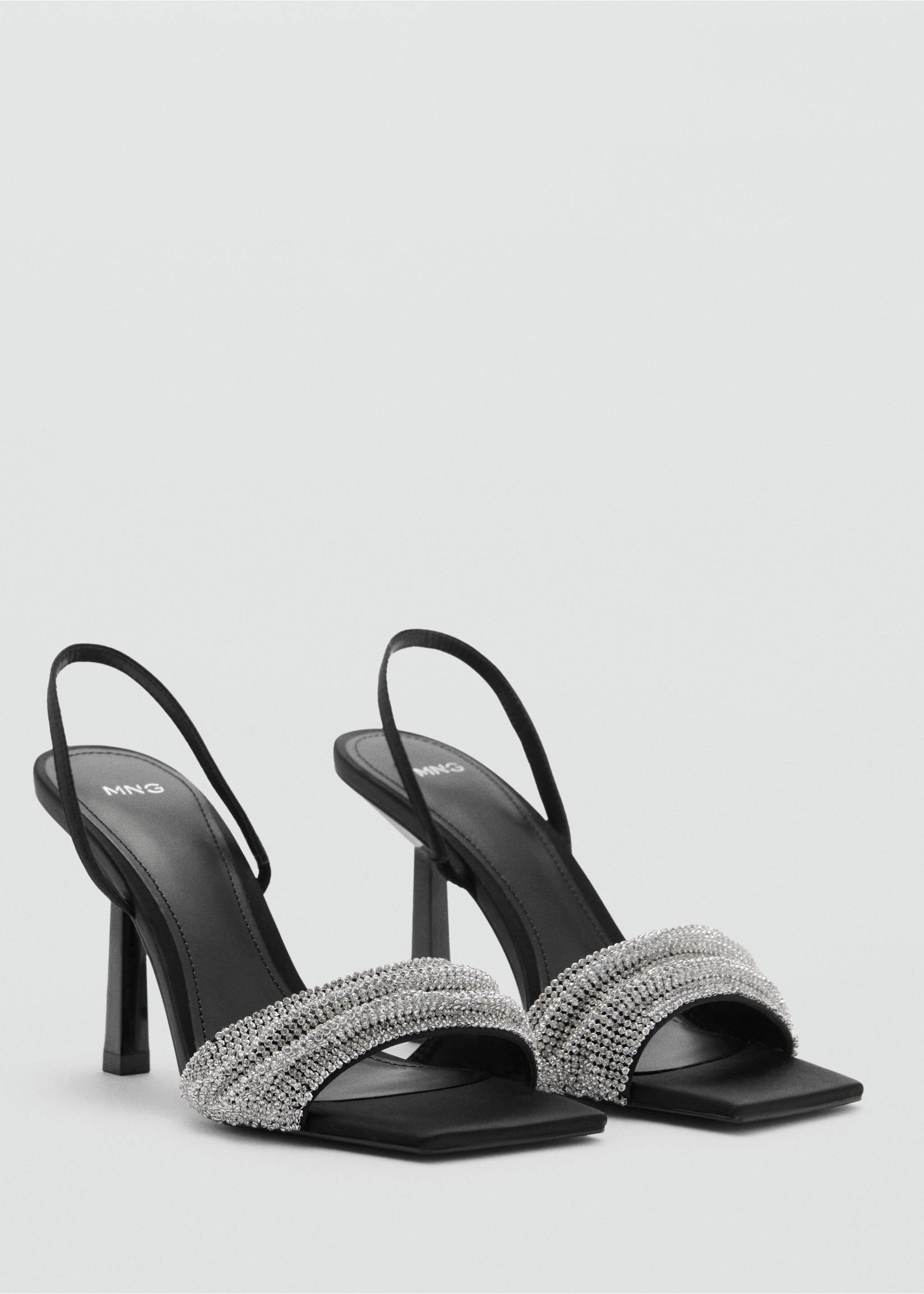 Heeled sandal with strass strap - Medium plane, Black. Ref: 87040290-00.