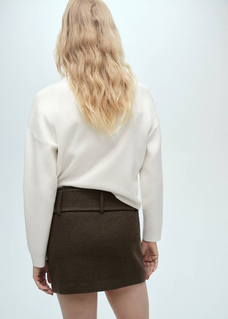 Perkins-neck sweater with zip — Ecru