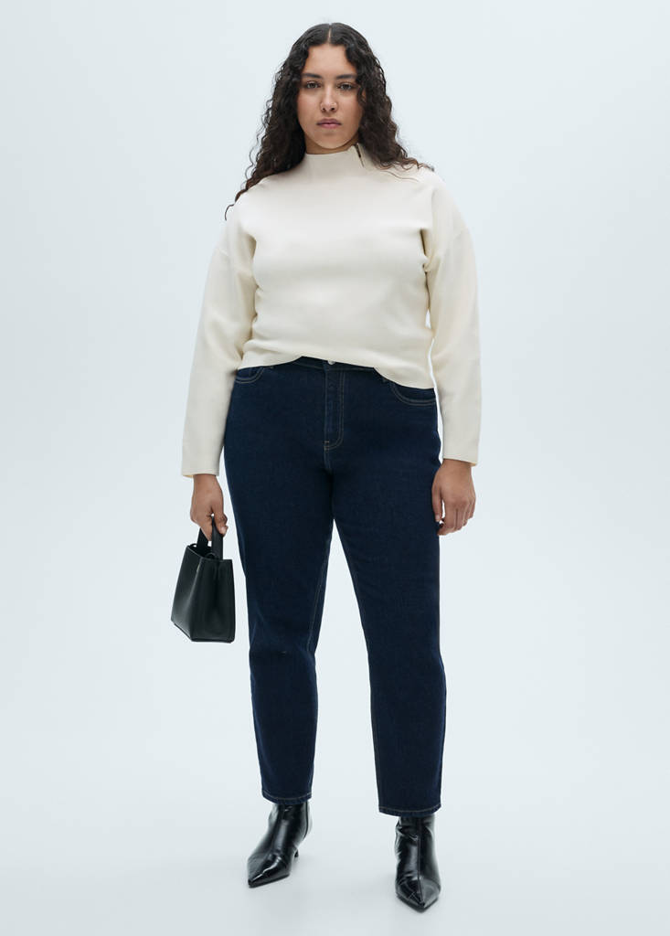 Perkins-neck sweater with zip — Ecru