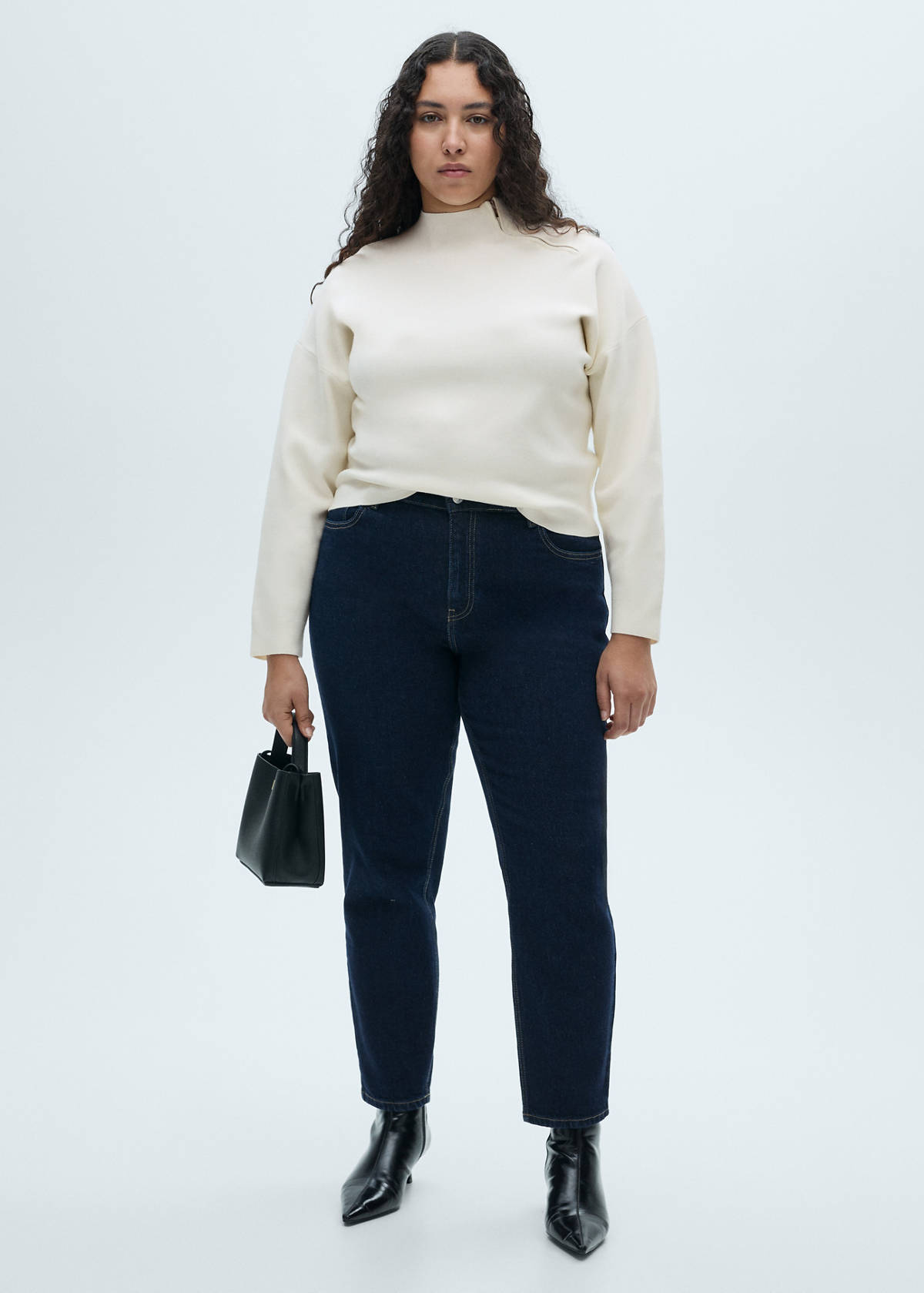 Perkins-neck sweater with zip — Ecru